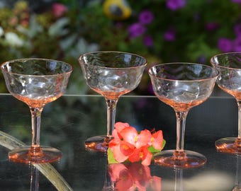 Vintage Pink Ruffled Optic Martini Glasses - 1950s Set of 5
