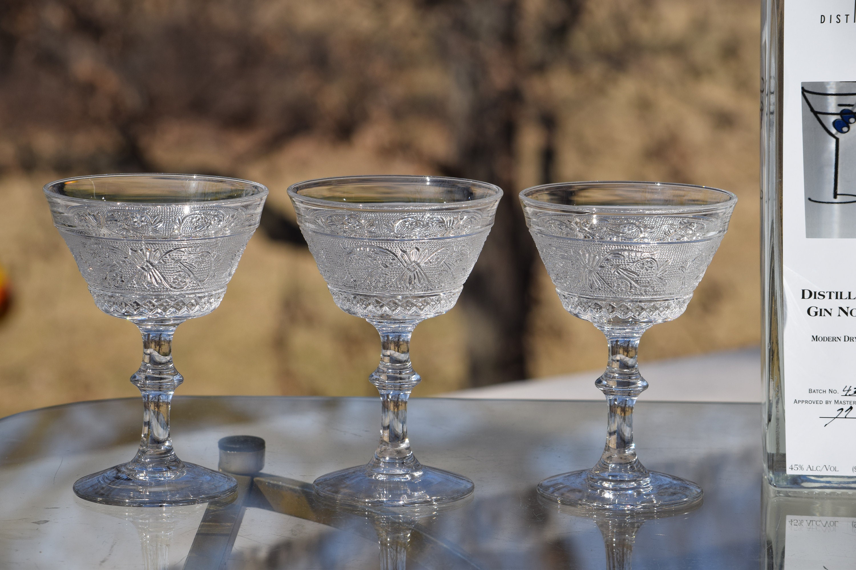 4 Vintage Pressed Glass Cocktail Glasses, Duncan Miller, c. 19251965