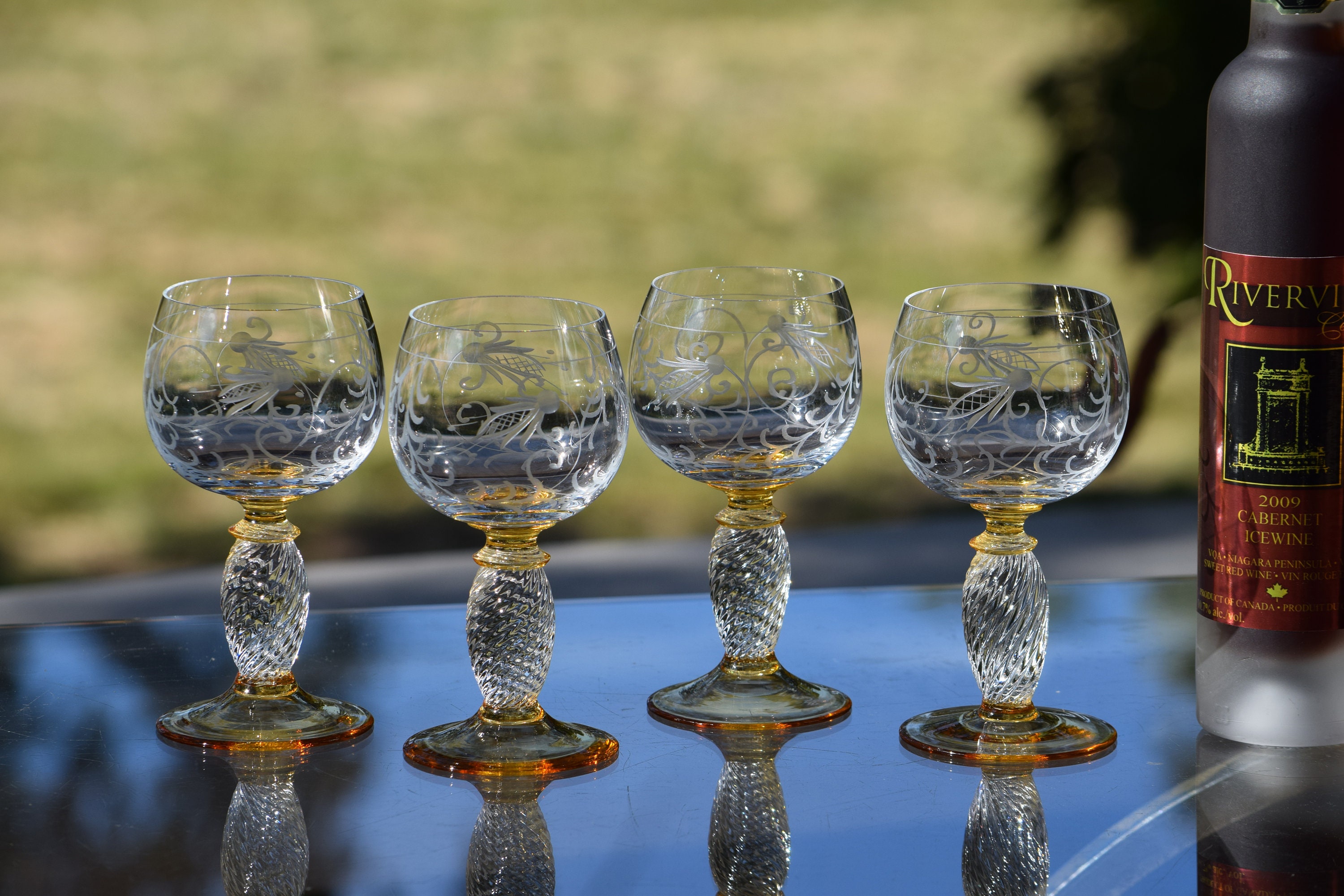 Vintage Theresienthal Etched Crystal Small Wine Cordial Glasses - Pair – A  Step Back In Time