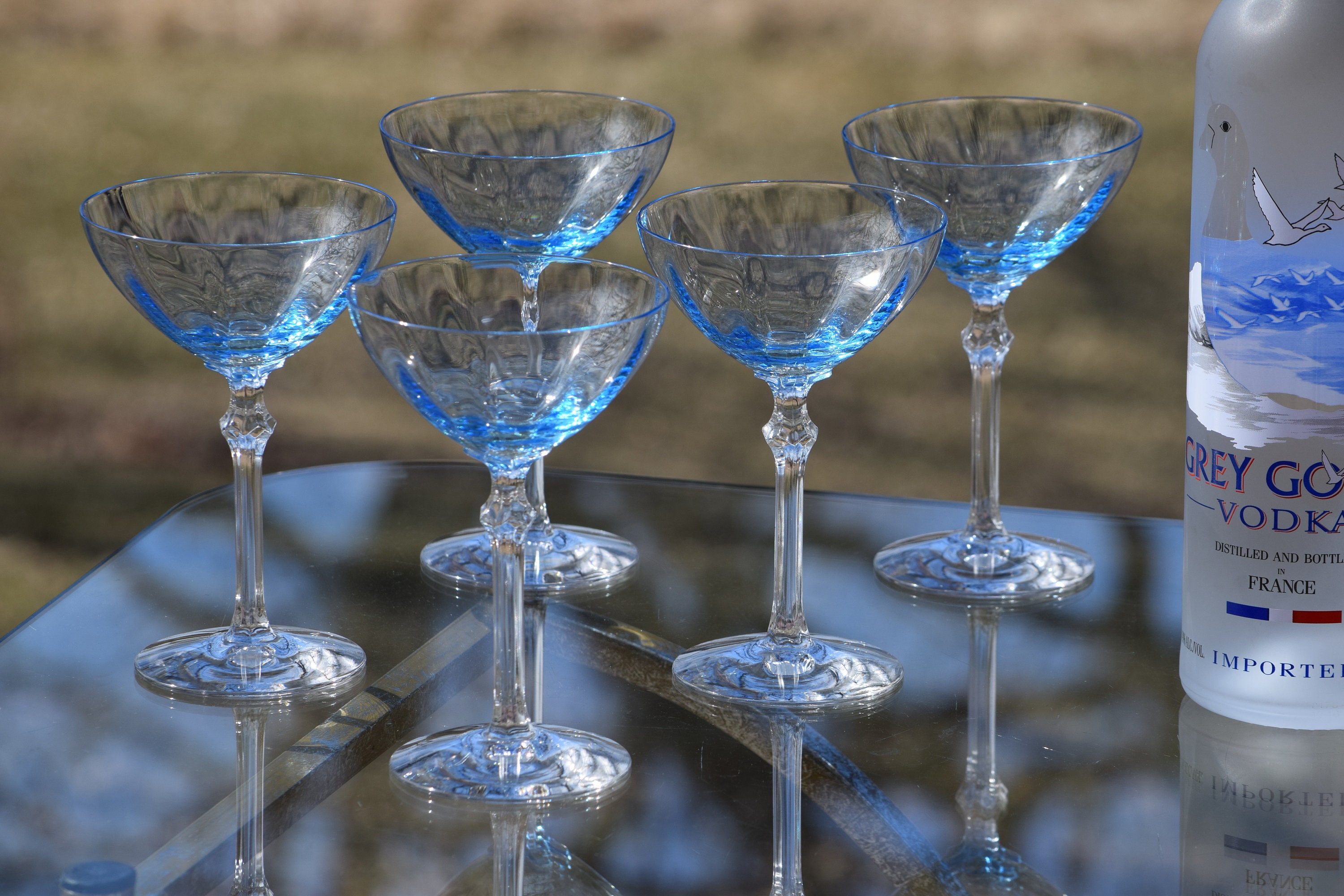 Vintage Blue FOSTORIA Optic Crystal Cocktail Coupe Glasses, Set of 5