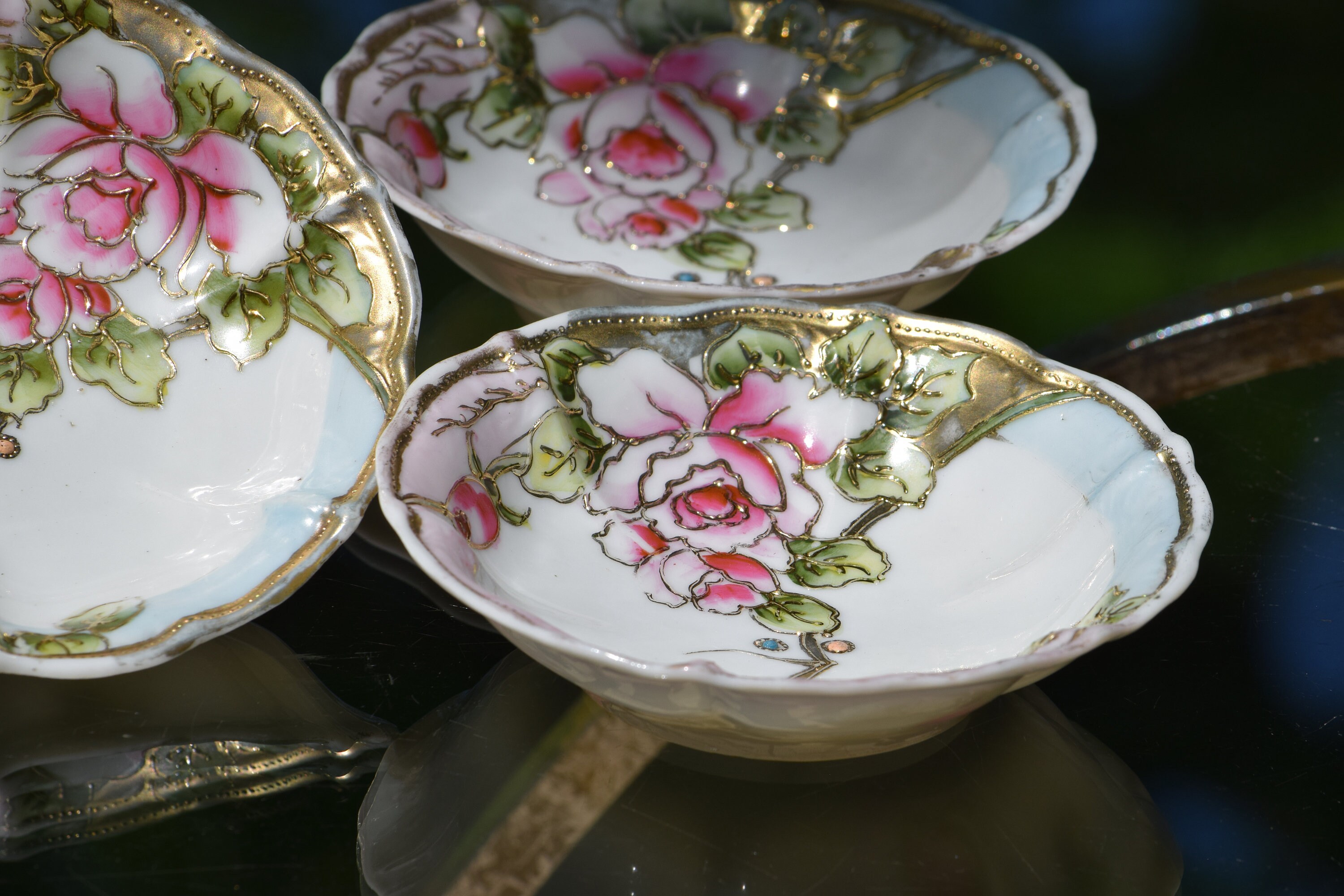 Vintage Porcelain Berry Bowl Set, Hand Painted Japan Porcelain Bowls