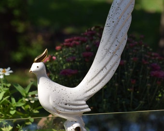 Vintage Ceramic Bird Statue - Mid Century Modern Cream & Gold Decor
