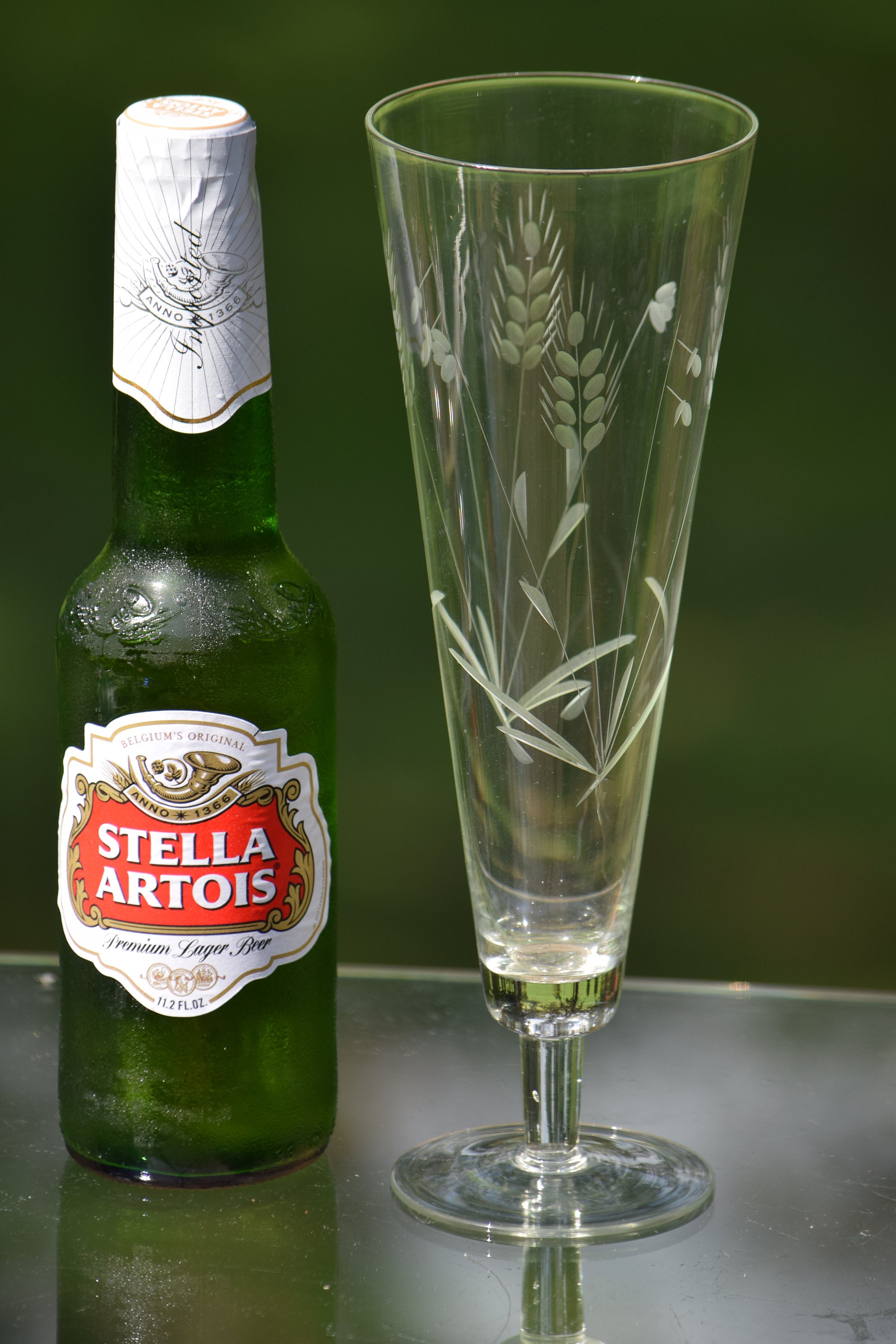 Vintage Cocktail Glasses, Set of 6, Etched Vintage Footed Pilsner