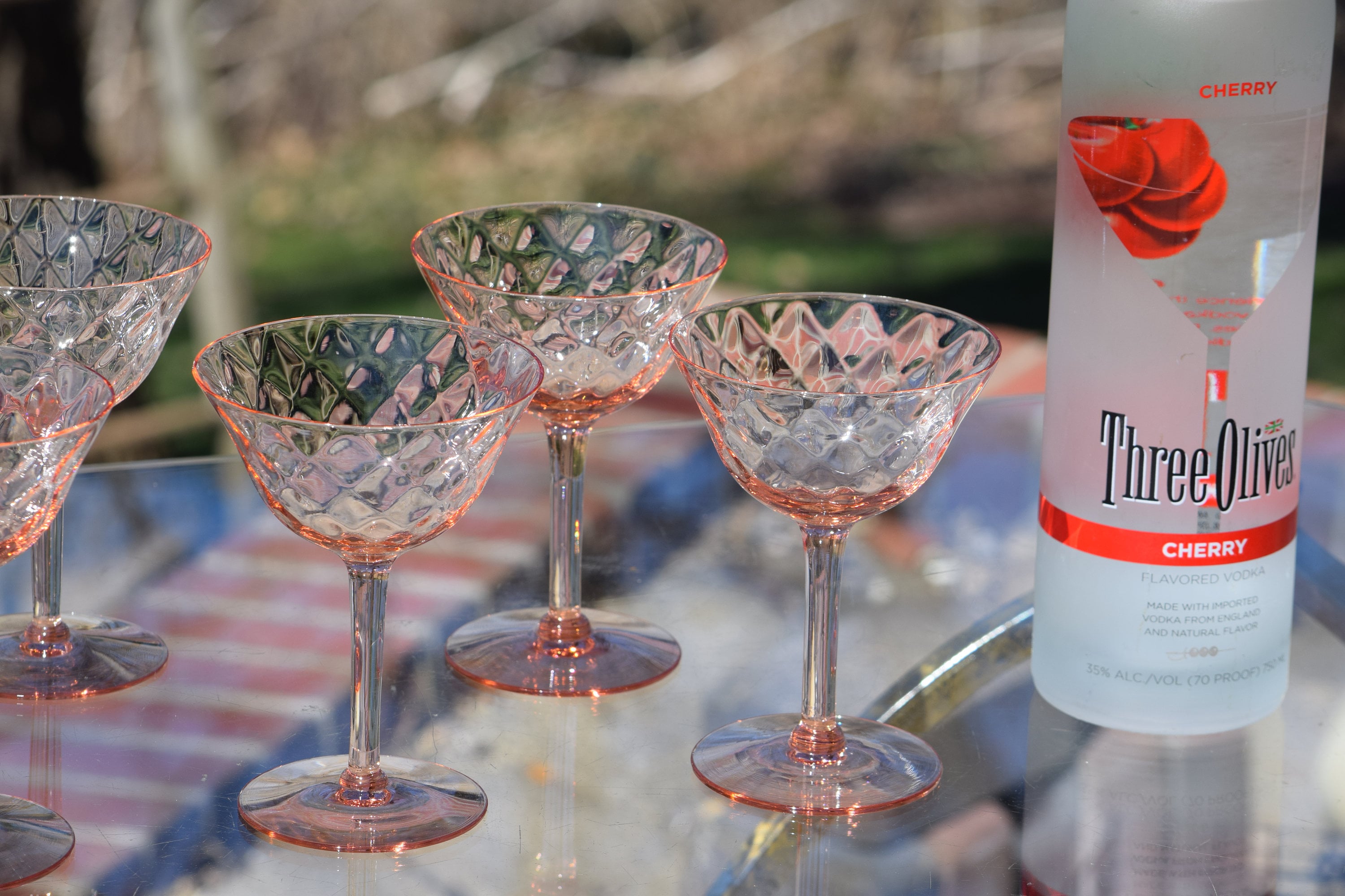 Vintage PINK DIAMOND OPTIC Champagne Glass Cocktail Martini Glasses