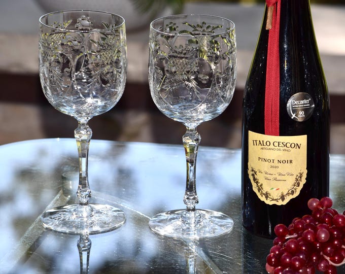 Vintage Etched CRYSTAL Wine Glasses, 4 Glasses, Tiffin Franciscan, 1940's, Vintage Crystal Stemware