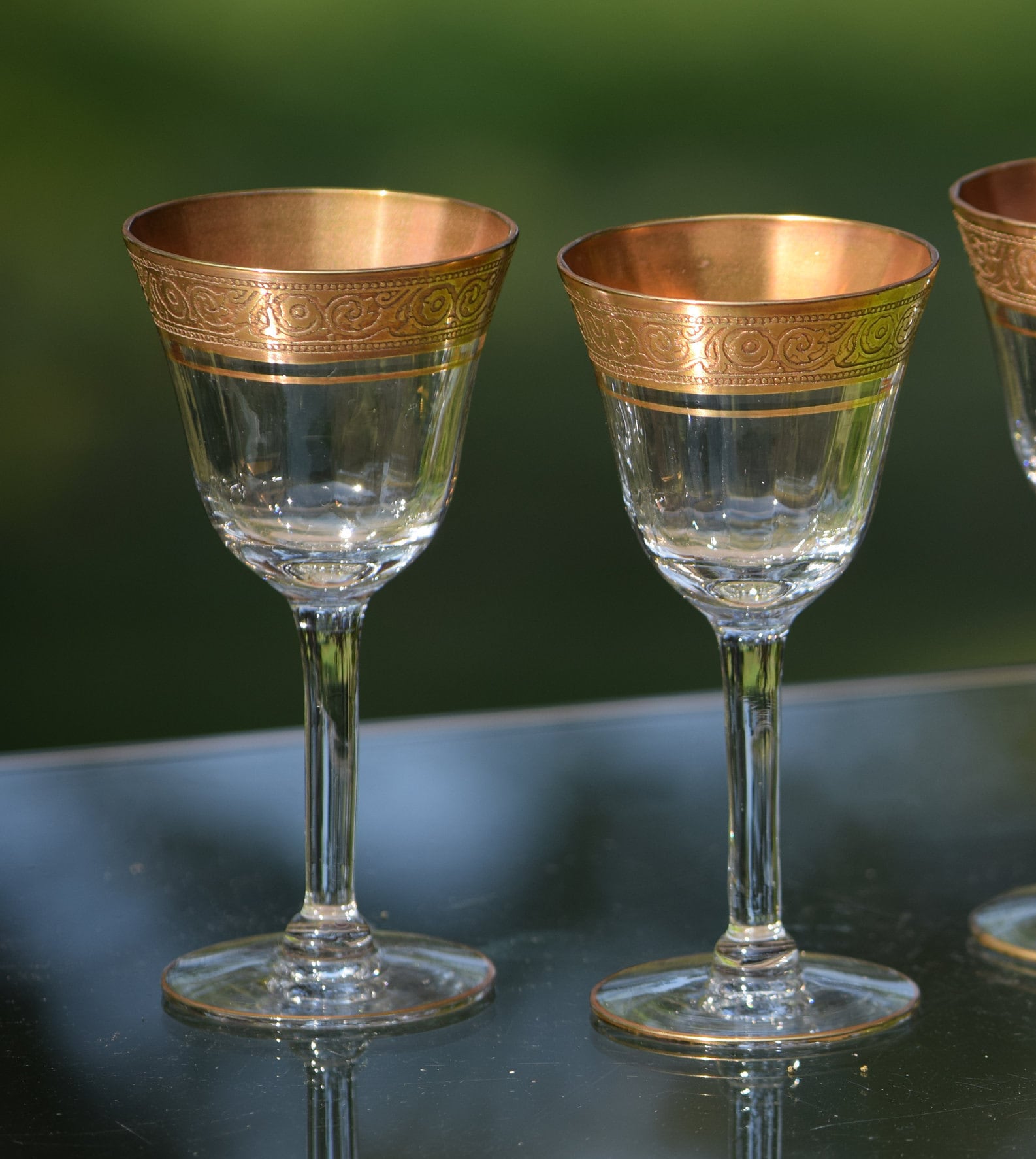 Vintage Gold Rimmed Encrusted Wine Cordials Glasses, Set of 4, Tiffin