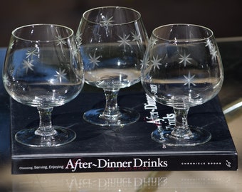 4 Vintage Etched Liqueur Wine Glasses, 1950's,  4 oz After Dinner Drinks, 4 oz Brandy Sherry Glasses ~ Dessert Wines Liqueurs