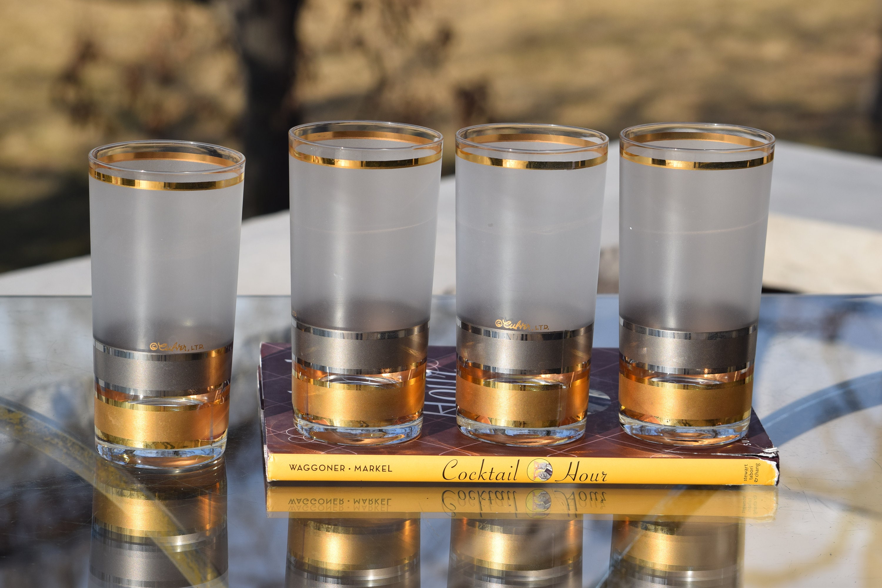 4 Vintage CULVER Gold & Silver Highball Glasses, Culver, 1950's