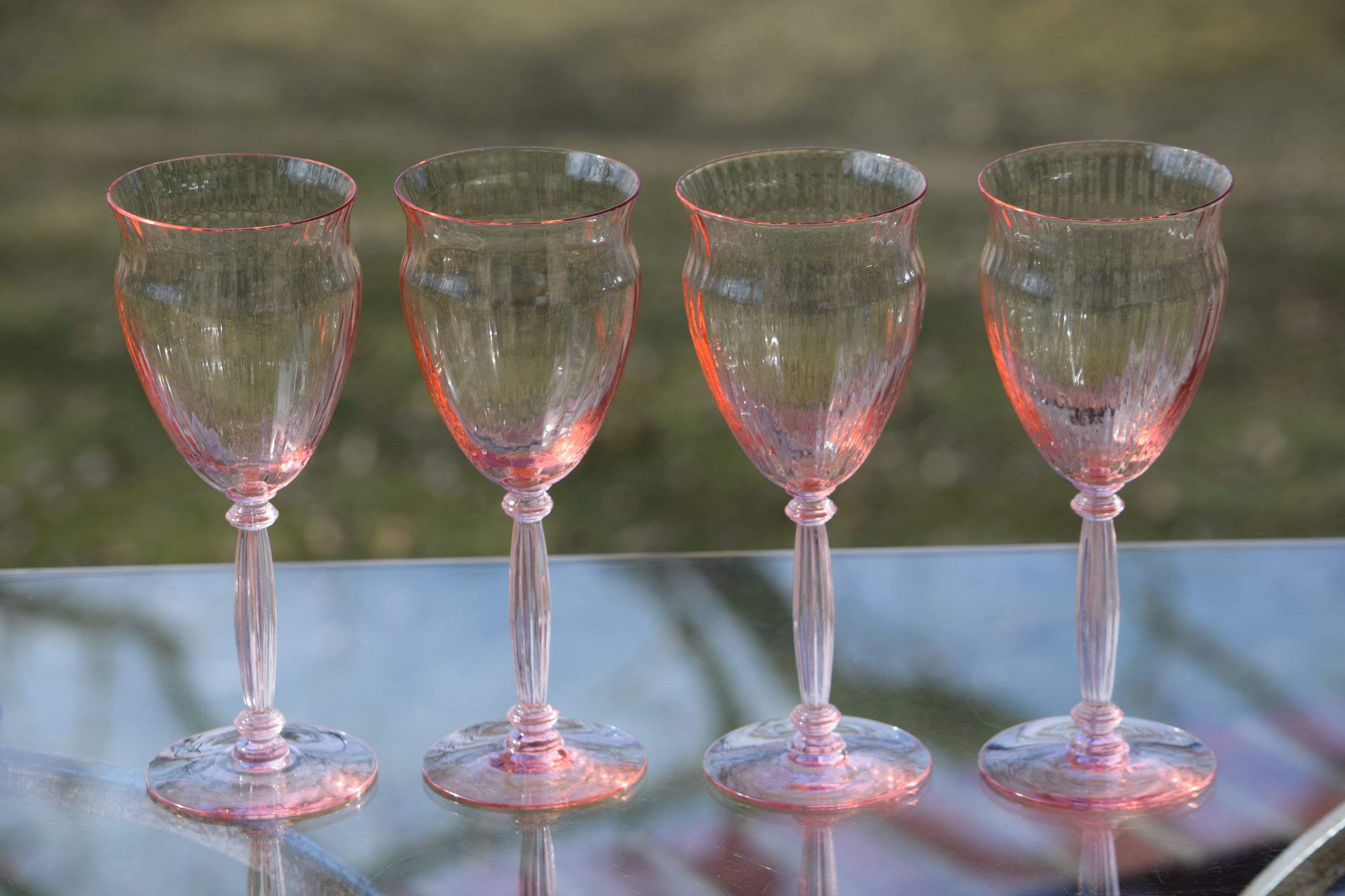 Vintage PINK Optic Glass Wine Glasses, Set of 7, Vintage Pink