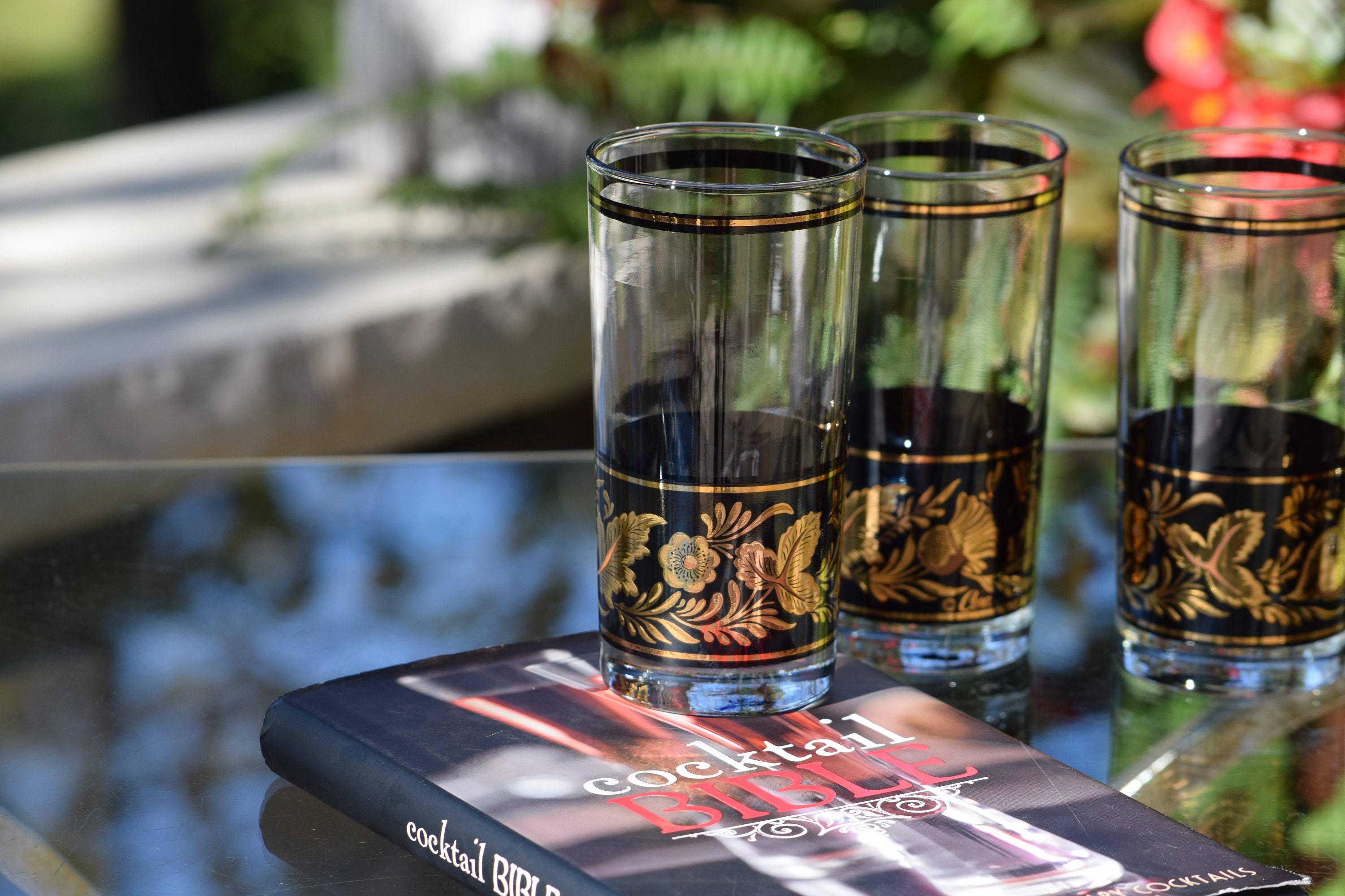 Glamorous Mid Century 6 Vintage Black & Gold Highball