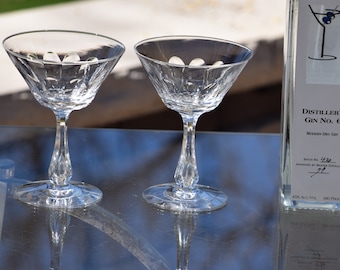 Vintage Tiffin Franciscan Crystal Martini Glasses - Bubble Stem, Etched Cocktail Glasses (Set of 4)