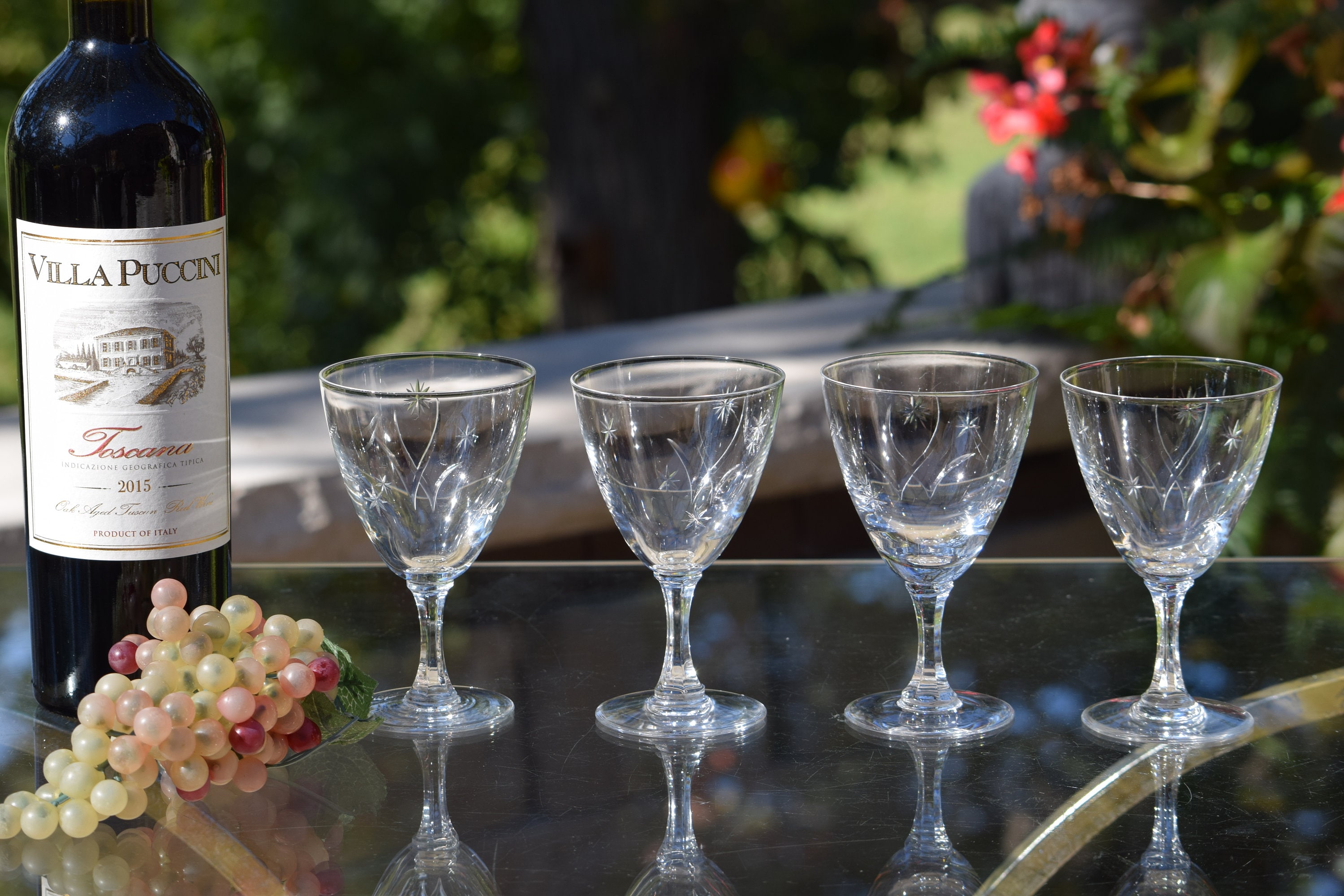 4 Vintage Etched Crystal Wine ~ Liquor Glasses, 5 oz After Dinner Drink  Glasses, Port Wine ~ Dessert Wine Glasses, Small 5 oz Wine Glass