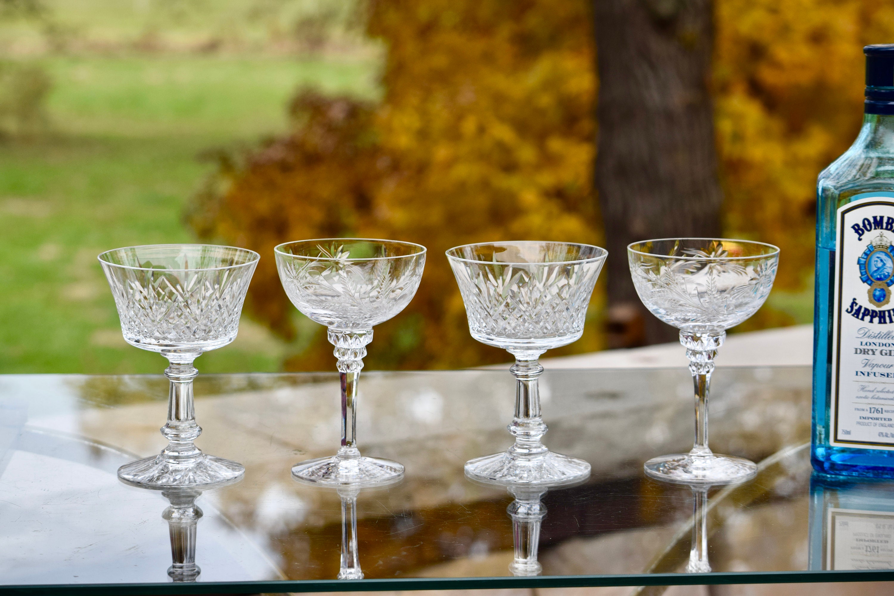 5 Vintage Etched Cocktail ~ Martini Glasses, Tiffin Franciscan, Sonja,  1940's,Nick and Nora, Mixologist Craft Cocktails ~ Champagne Glass