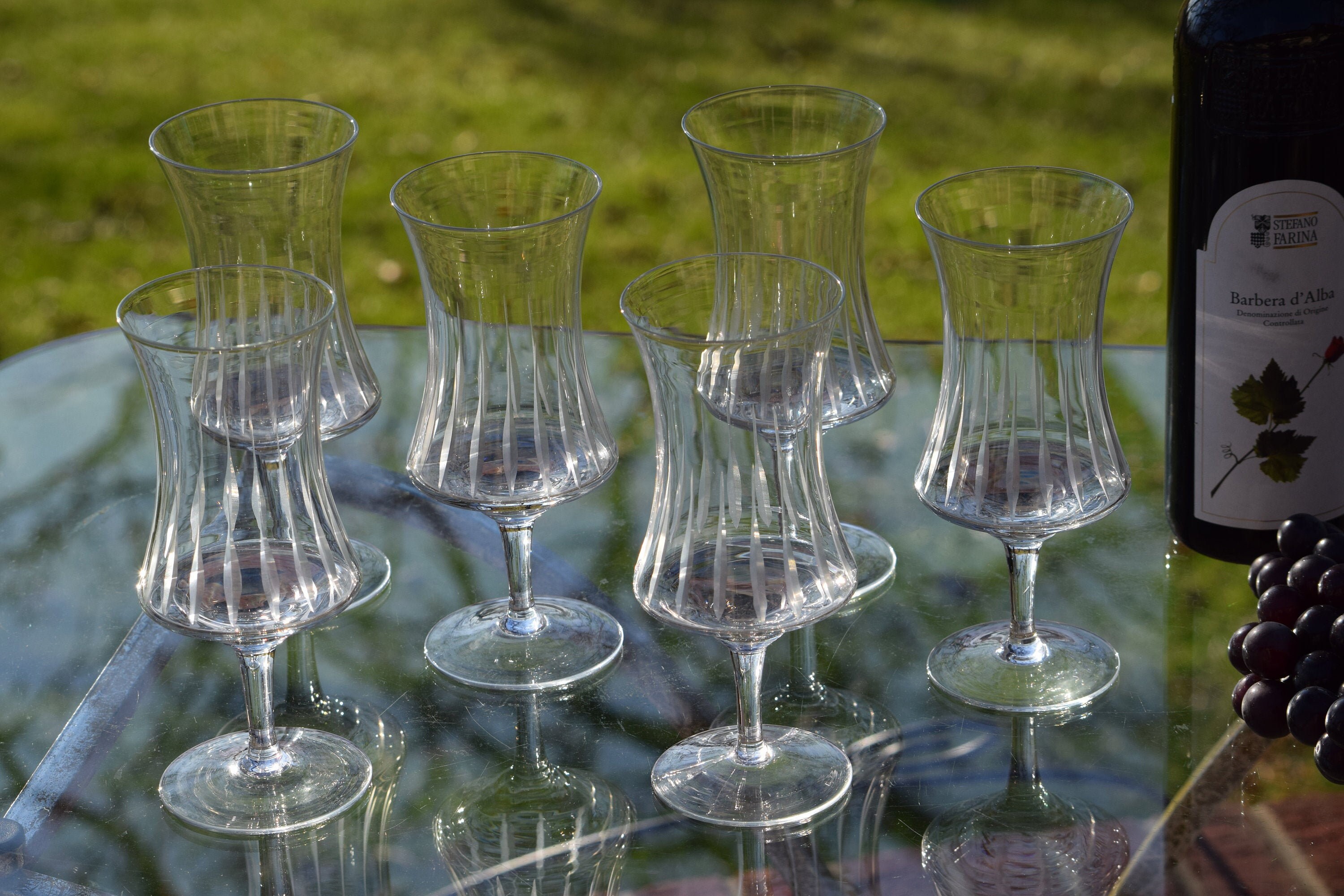 Vintage Etched Wine Glasses Set Of 6 Circa 1950 S