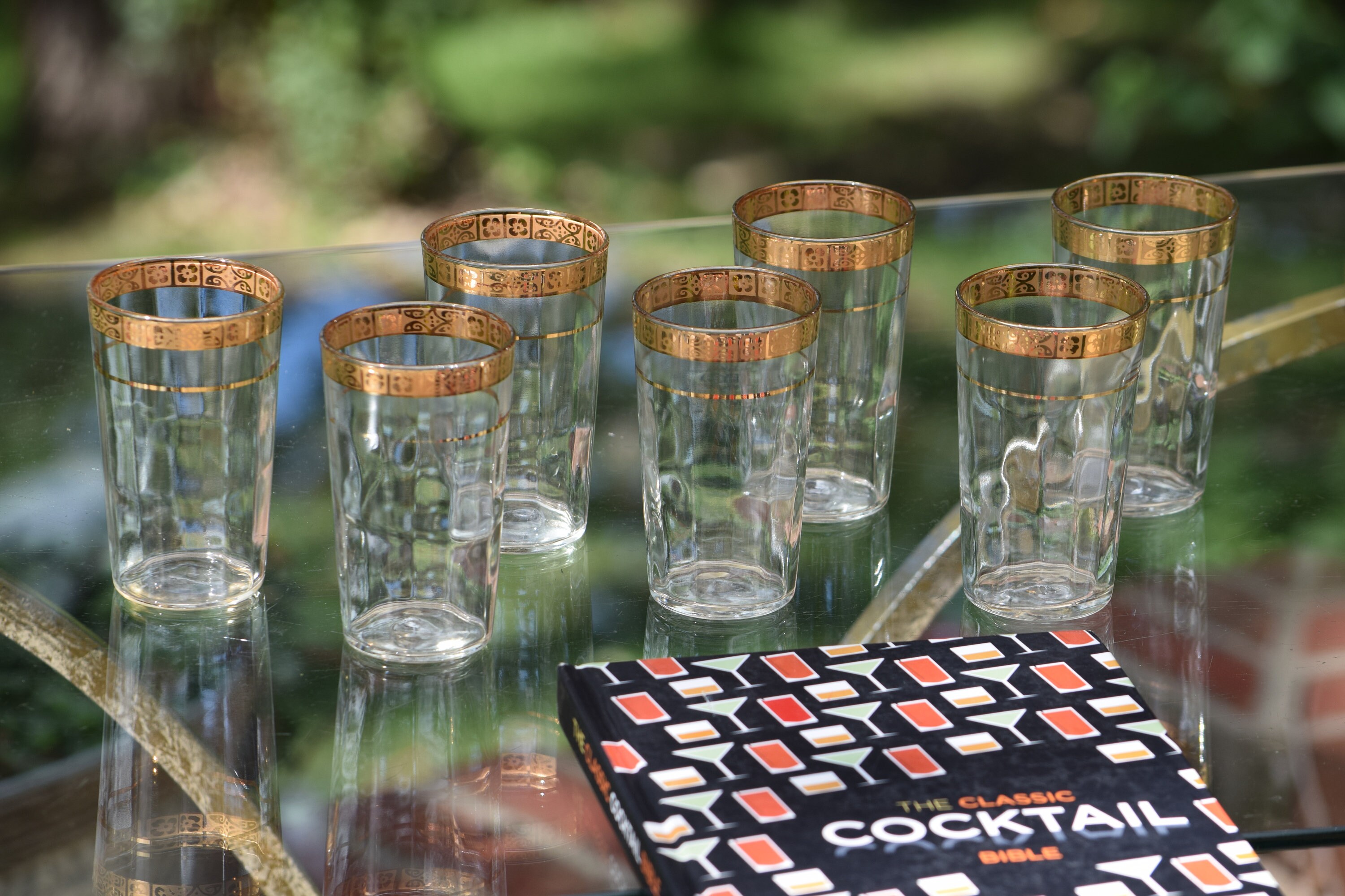 Vintage Gold Rimmed Wine Liquor Glasses, Set of 7, Vintage Gold Rim