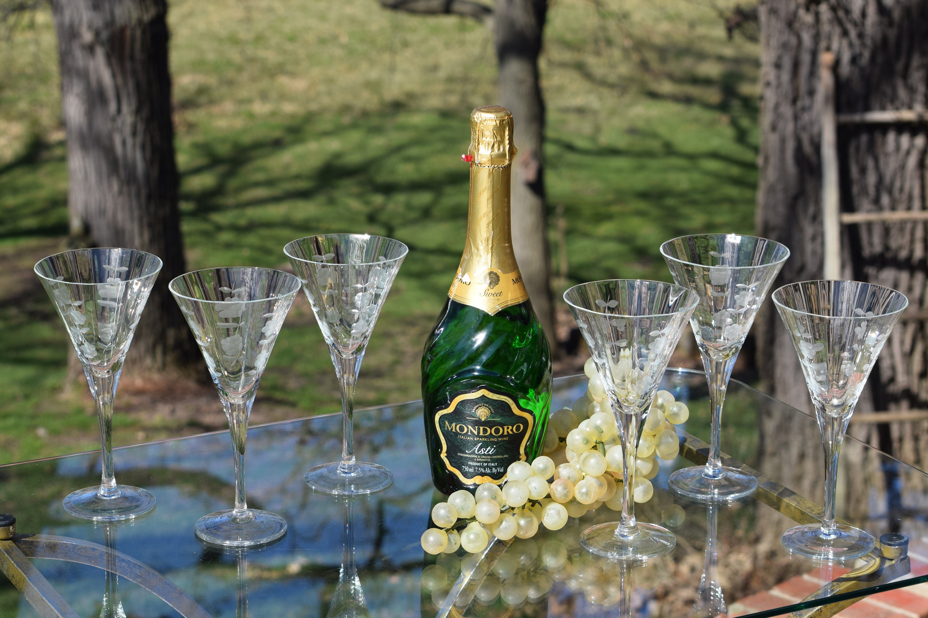 Vintage Etched Cocktail Glasses, Set of 6, Vintage 8 oz Champagne