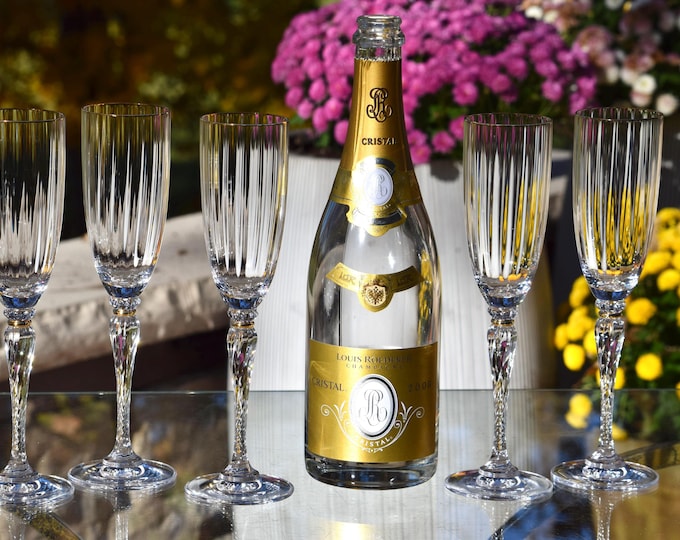 ELEGANT!  Vintage Gold Rimmed Champagne Glasses ~ Mikasa, 1990's ~ CRYSTAL Gold Rim Tall Champagne Flutes Glasses, Wedding Toasting Glass