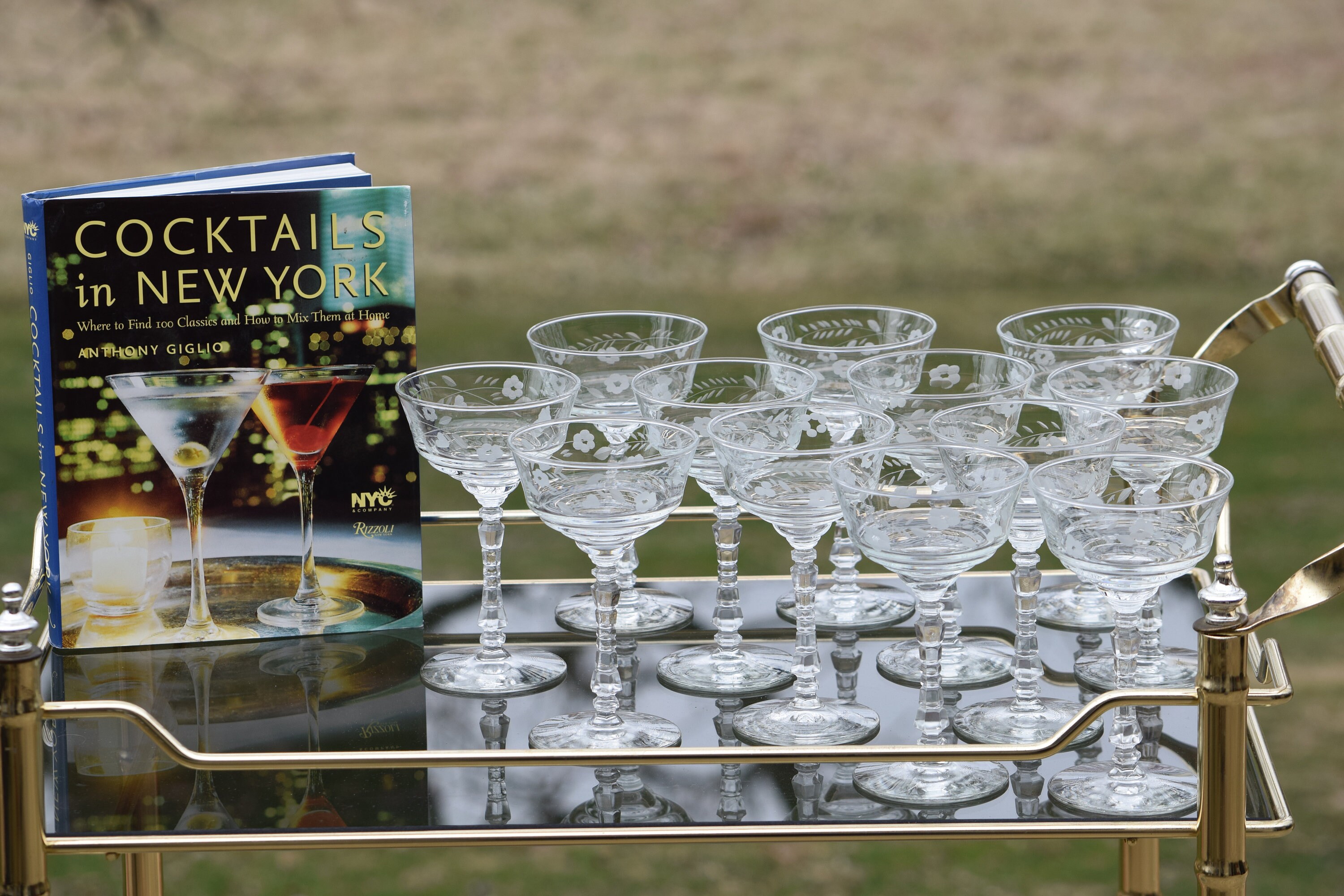 Vintage Etched Cocktail Martini Glasses Set of 4, Rock Sharpe, Halifax