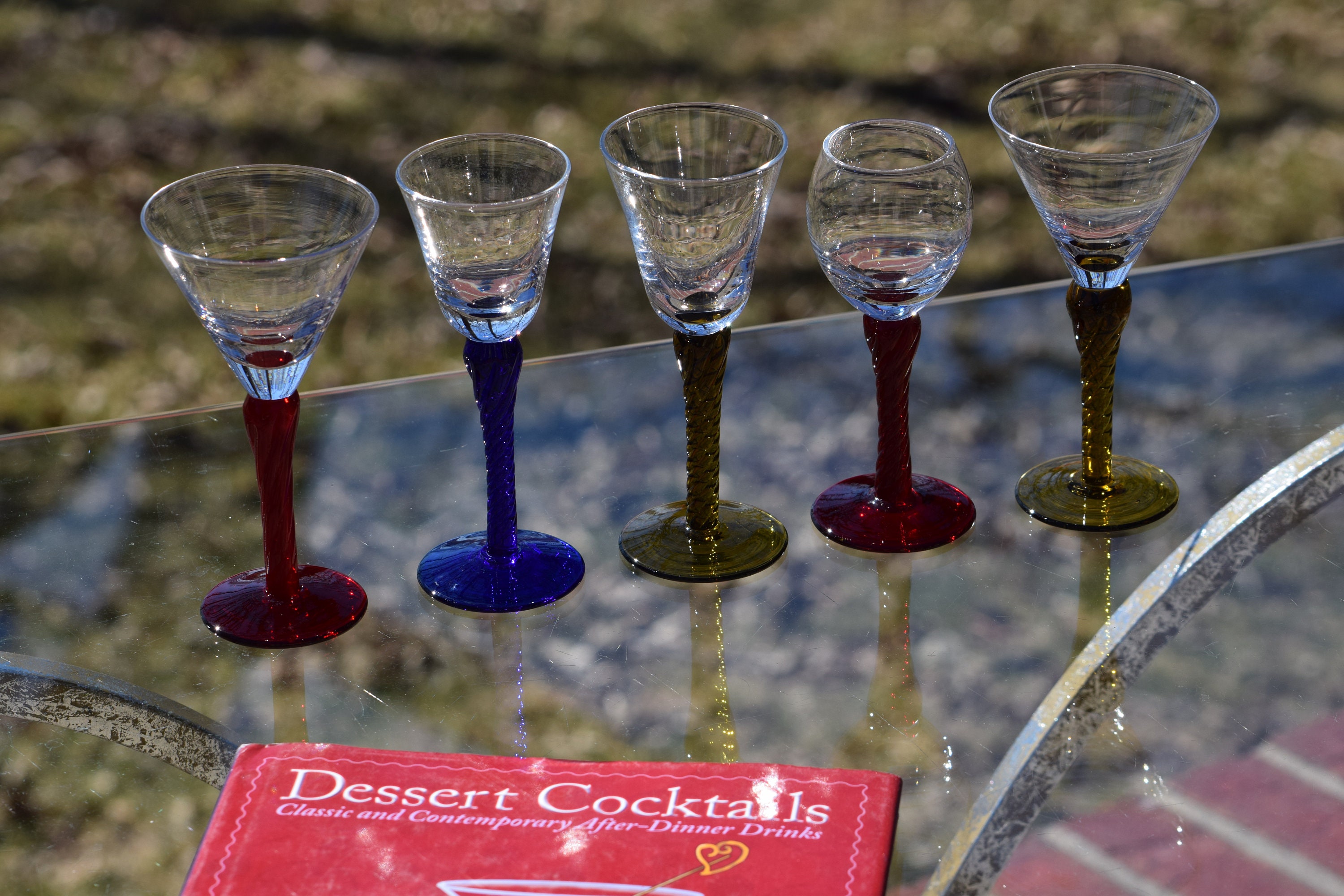 Vintage Multi Colored Twisted Stem Liquor Wine Cordials Glasses Set