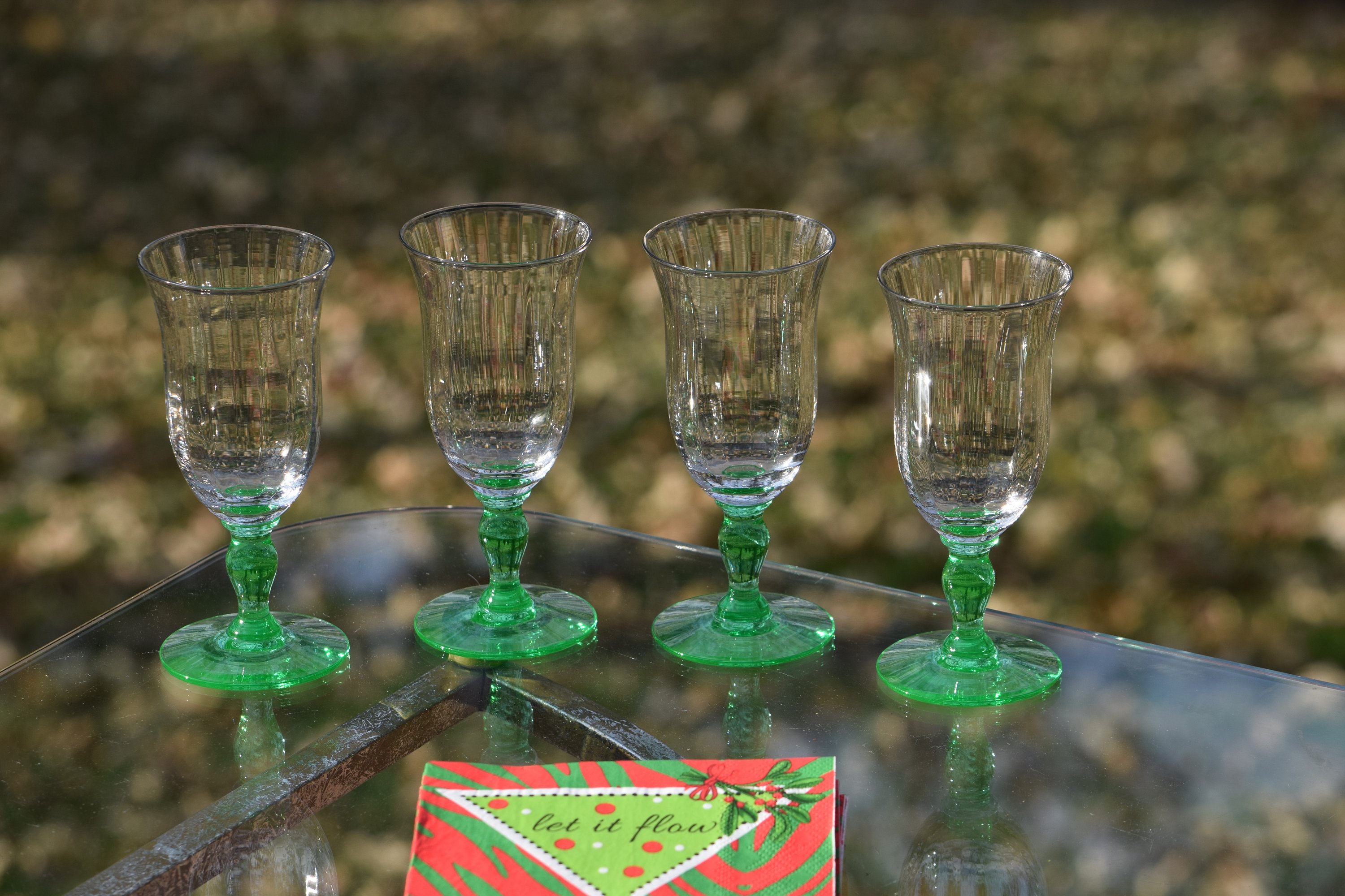 Vintage GREEN Depression Wine Glasses, Set of 4, Vintage After Dinner