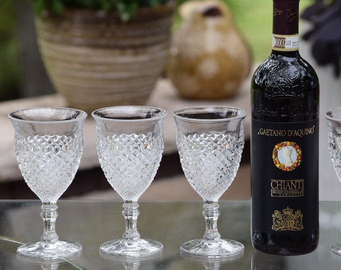 6 Vintage Pressed Glass Wine Glasses ~ Water Goblets, Westmoreland Glass, Dinner Party water glasses, 1930's