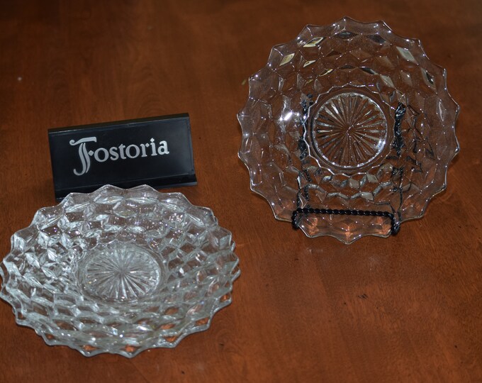 Appetizers Anyone? 4 Vintage Glass 7" Plates,  Appetizer ~ Cheese Plates ~ Fostoria, circa 1950,  Luncheon - Dessert -Salad Plate