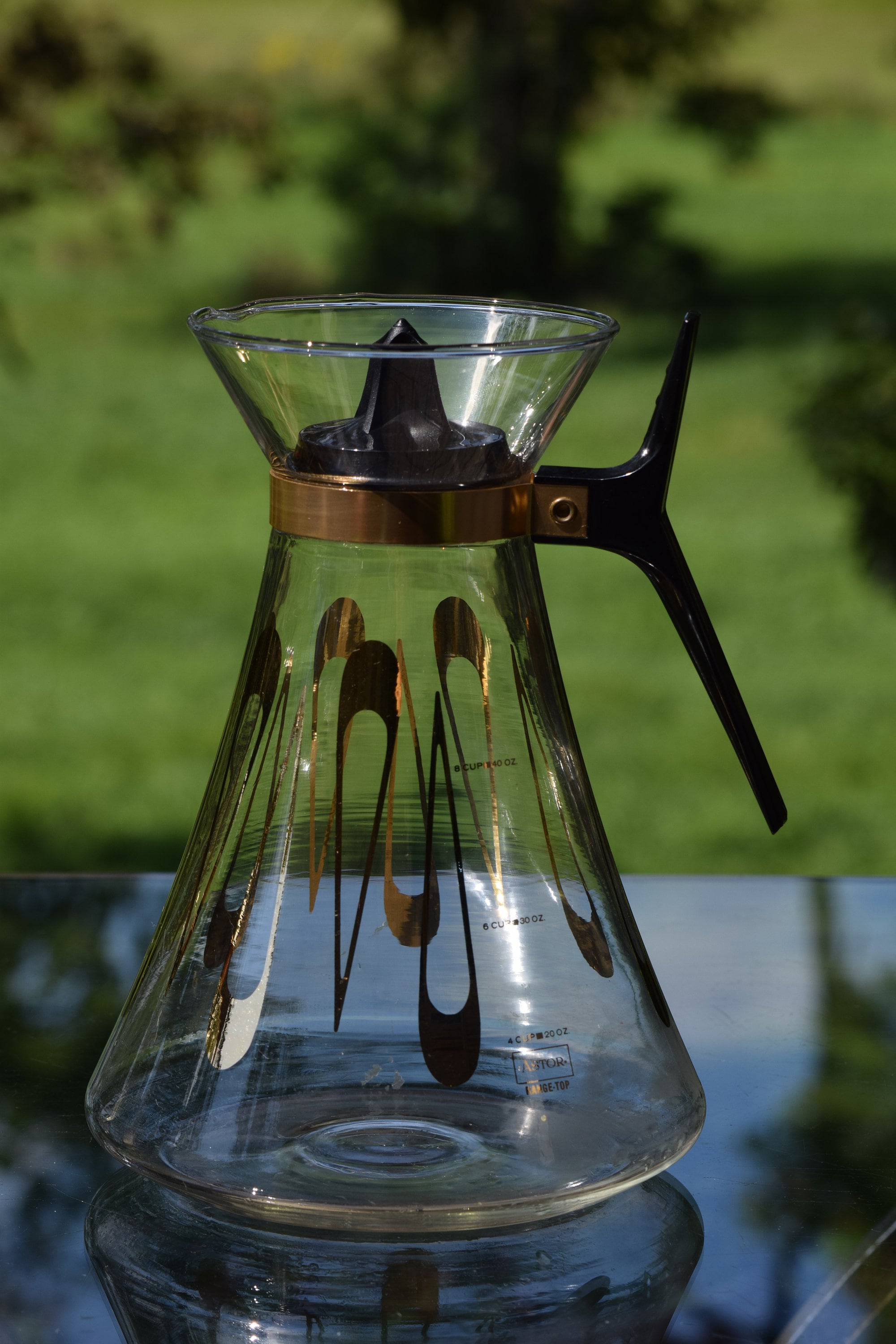 Reserved for Tammy. Vintage Glass Coffee Carafe with stand, 1950's