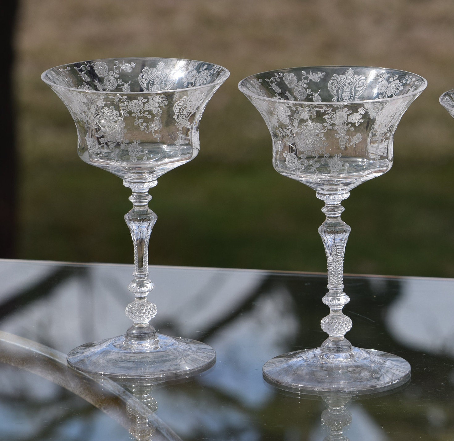 Vintage Etched CRYSTAL Cocktail Martini glasses, Set of 5, Cambridge