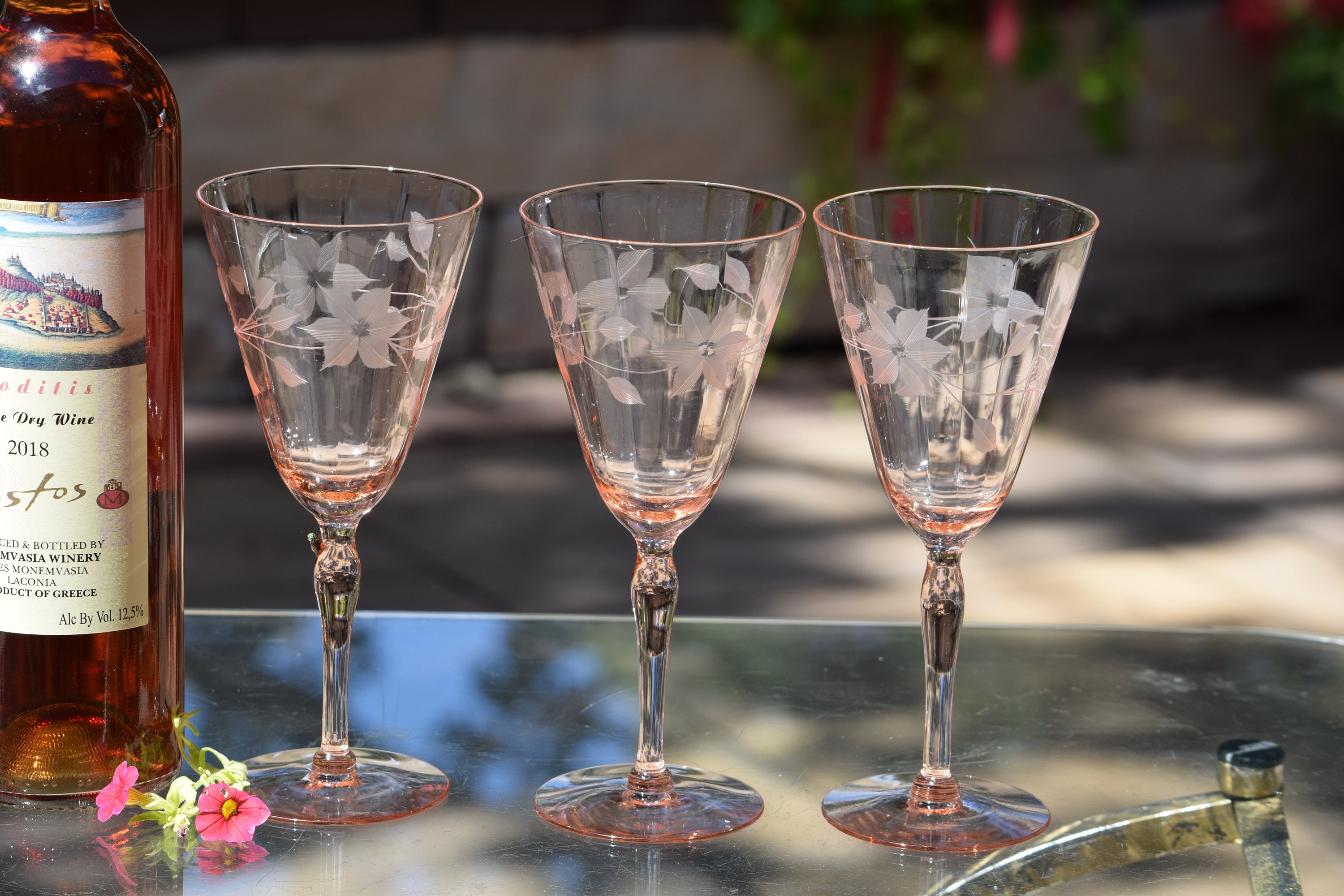 Vintage Etched PINK Optic Glass Wine Glasses, Set of 4, Vintage Pink  Depression Etched Wine Glasses, Elegant Pink Wine Glasses