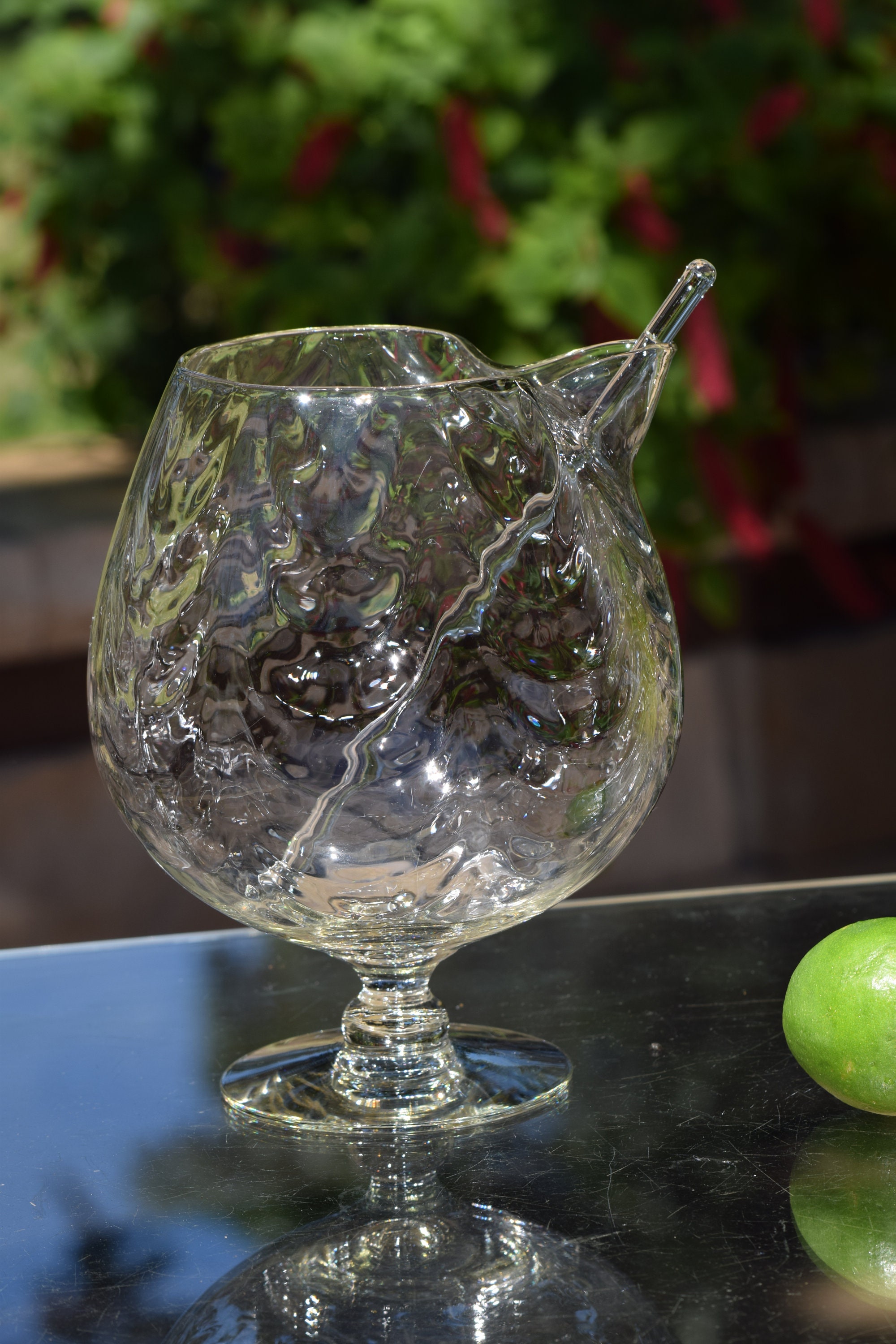 West Virginia Glass Draping Rainbow Iridescent Cocktail Pitcher Set