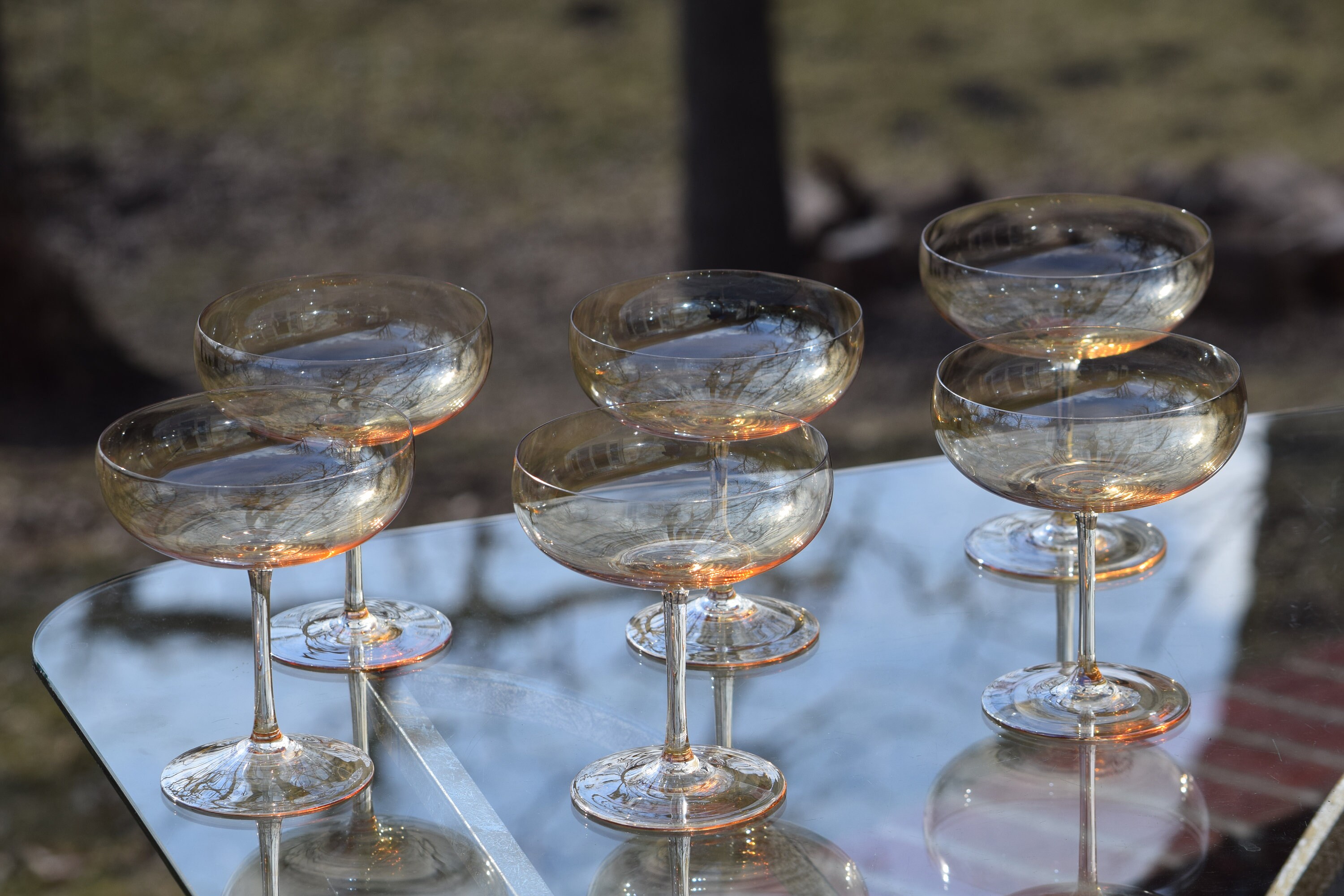 Vintage Light Amber Champagne Coupe Glasses, Set of 6, Vintage