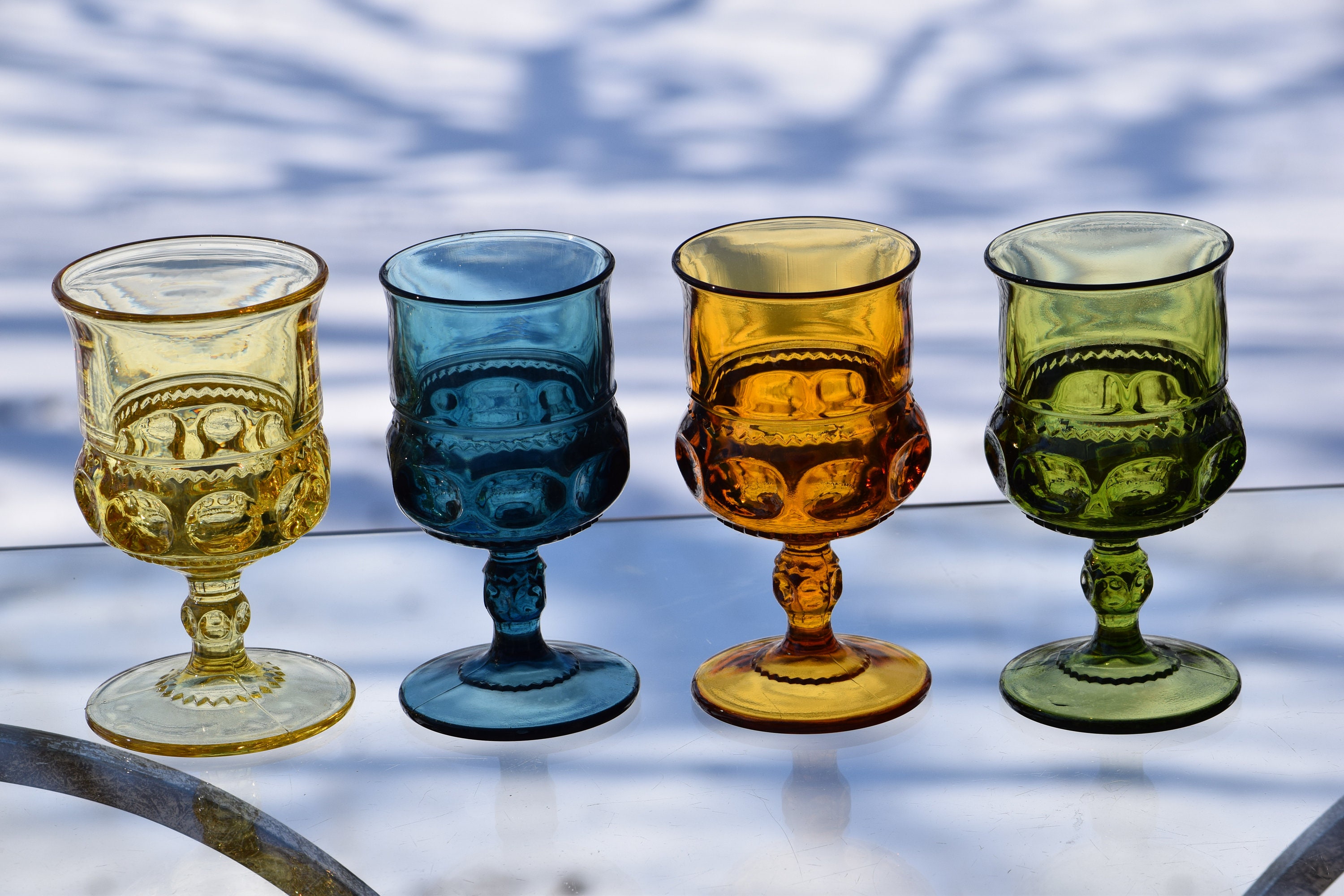Vintage Multi Colored Wine Glasses Set of 4, circa 1950's, Tiffin