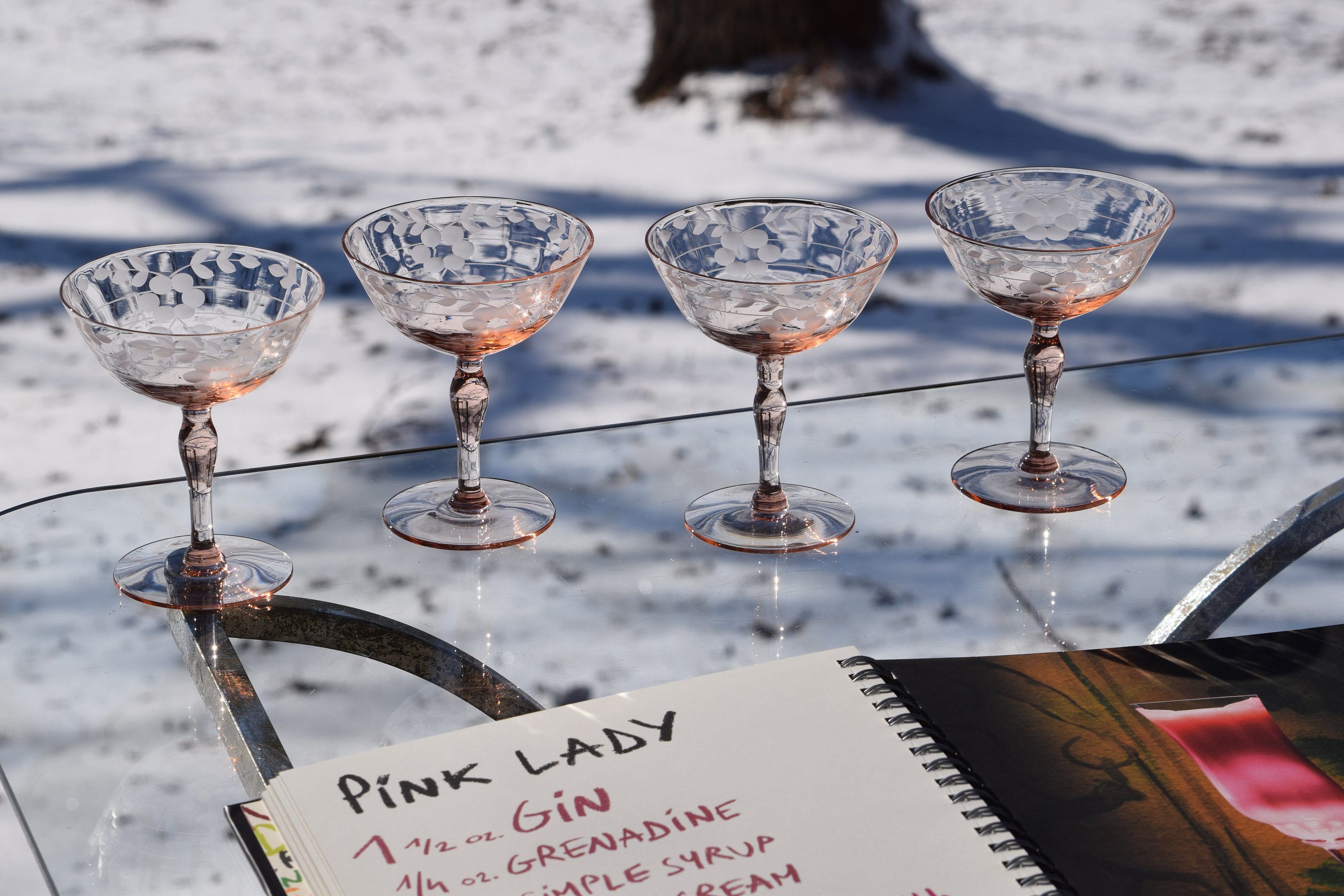 Vintage PINK DEPRESSION Glass Cocktail - Martini Glasses, Set of 6