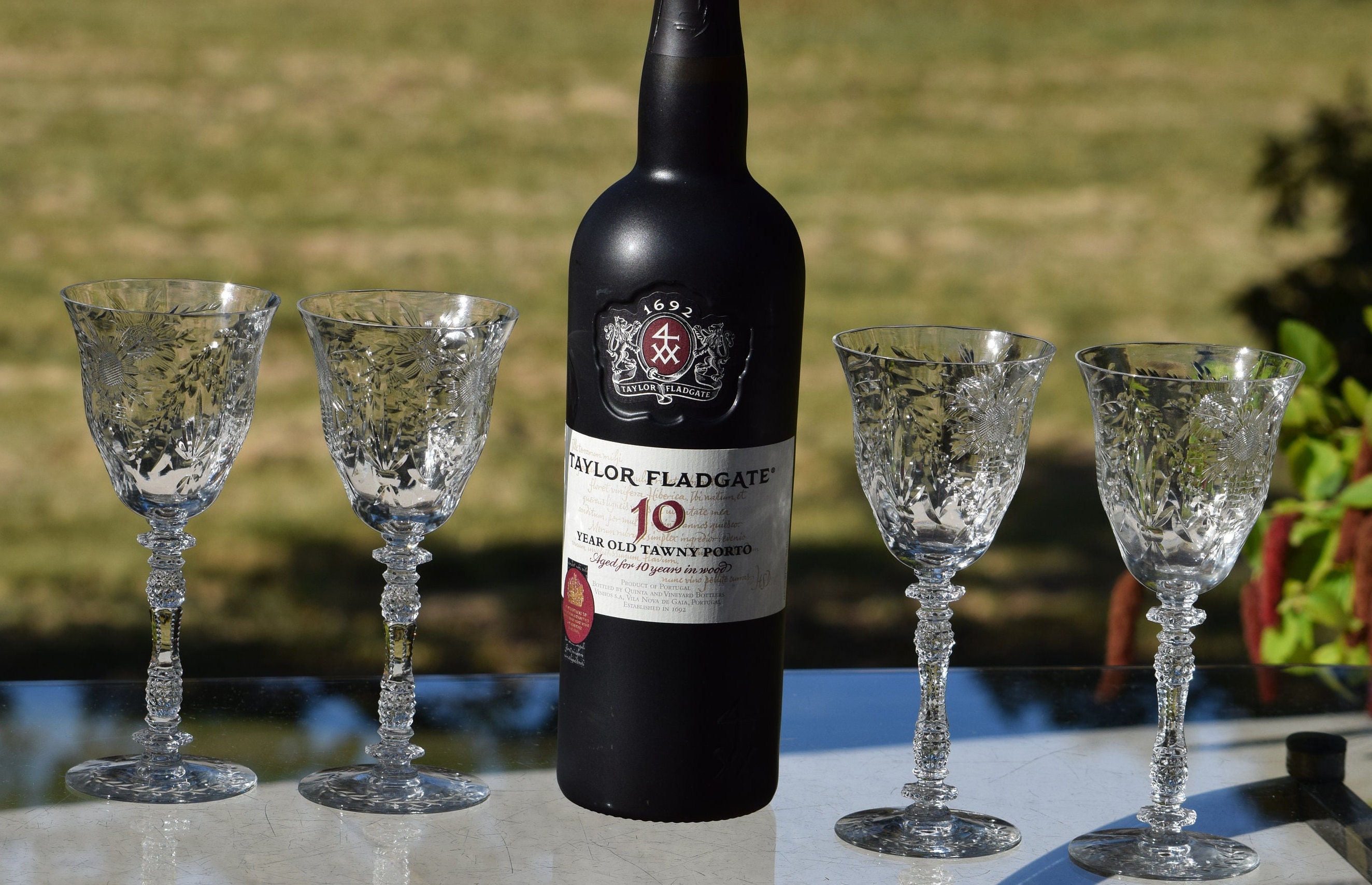 4 Vintage Platinum Rim Crystal Port Wine Cordial Glasses