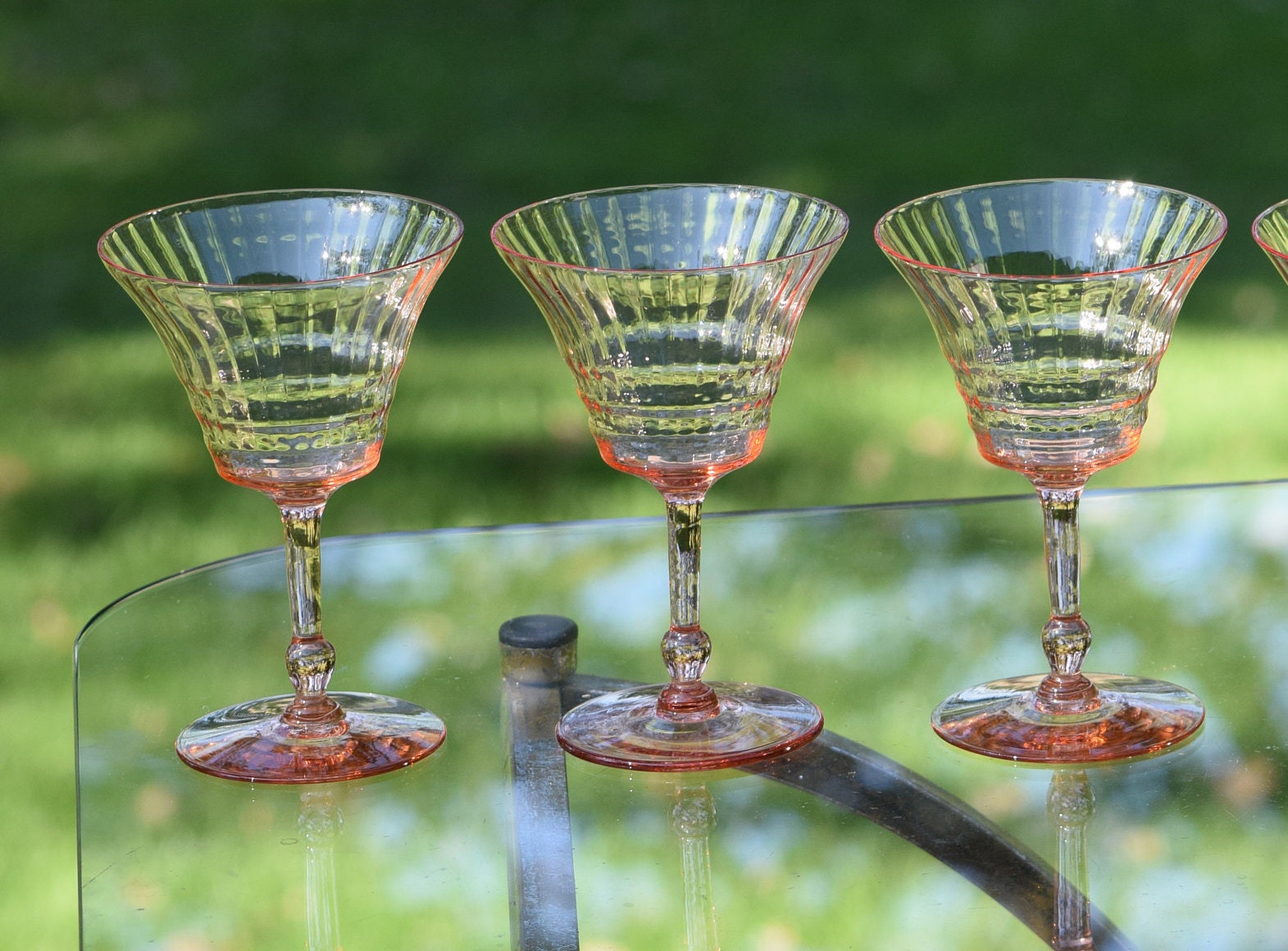 Antique Pink Optic Wine glasses, Set of 6, circa 1900's, Pink