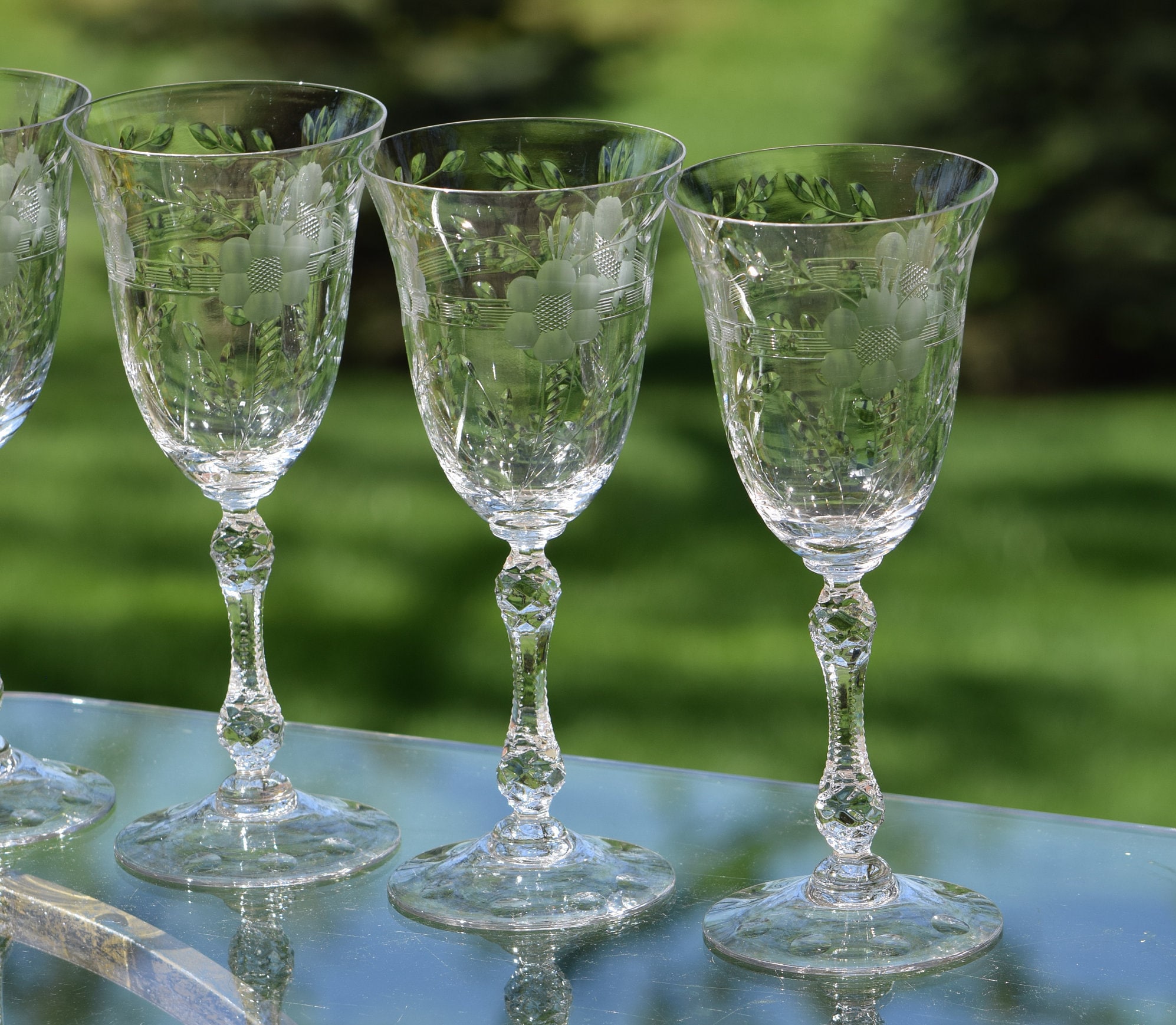 Cambridge Glass Laurel Wreath Stem 3700- Water Glasses Stemware 8 Set