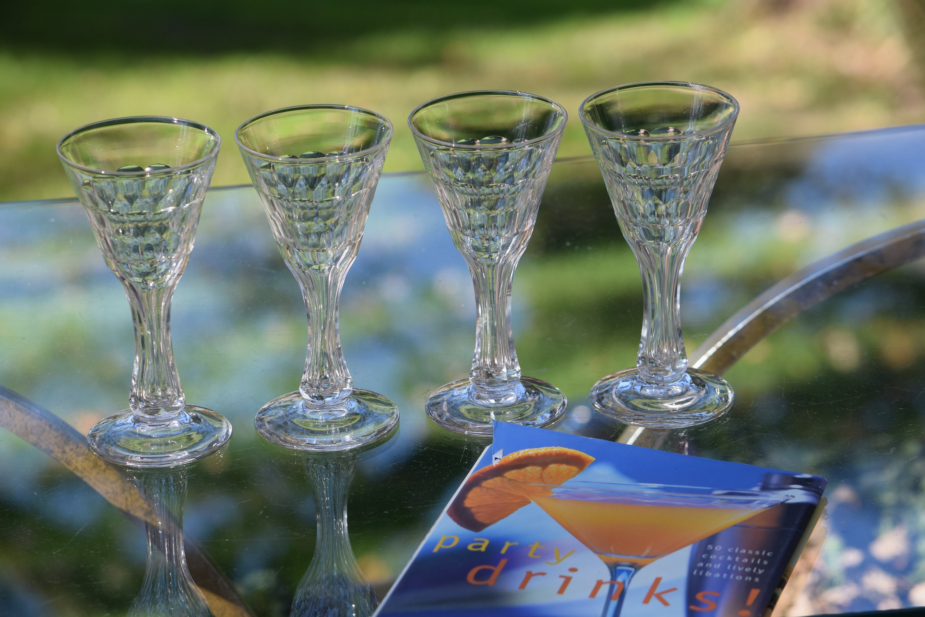 6 Vintage Etched Crystal Hollow Stem Wine Glasses, Set of 6, After
