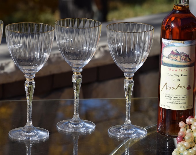 SIP in ELEGANCE! 5 Vintage Gold Rimmed CRYSTAL Wine Glasses ~Mikasa, 1990's, 10oz Crystal Gold Rim Tall Wine Glasses, Wedding Toasting Glass