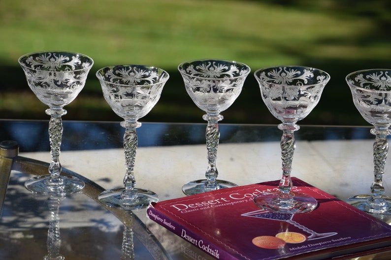 Port Diffin Vintage Etched Port Wine Glasses - Tiffin Franciscan Byzantine Set of 5 ...