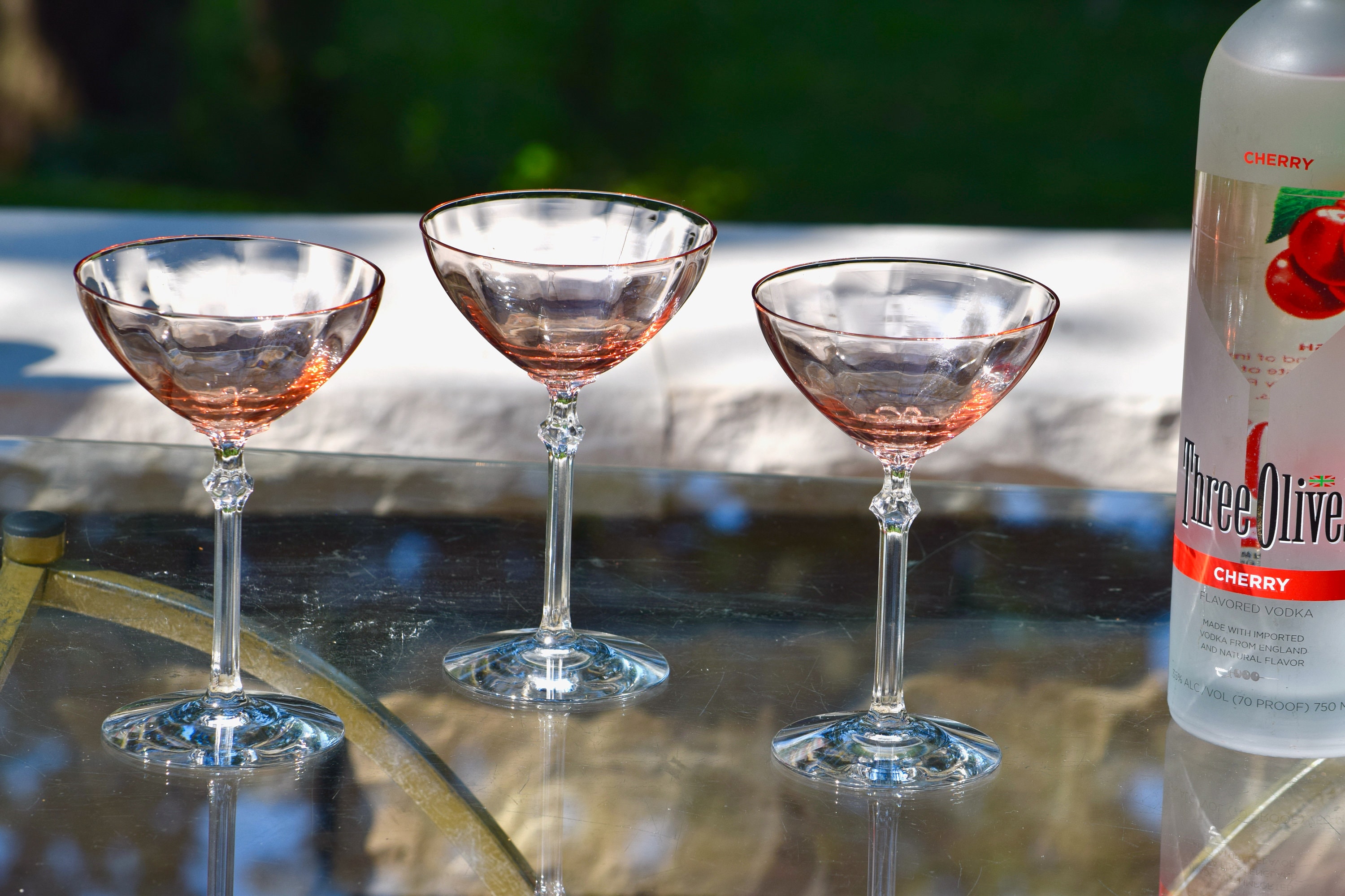 3 Vintage Pink Cocktail glasses, Fostoria Rose 1920's, Nick and