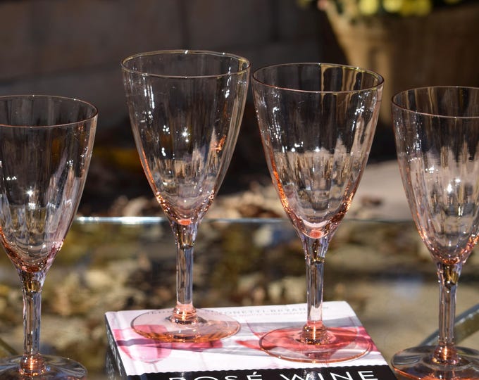 4 Vintage Pink Optic Glass Wine Glasses, 1950's, Rose Wine Glasses, Vintage Pink Depression Wine Glasses, Elegant Pink Wine Glasses