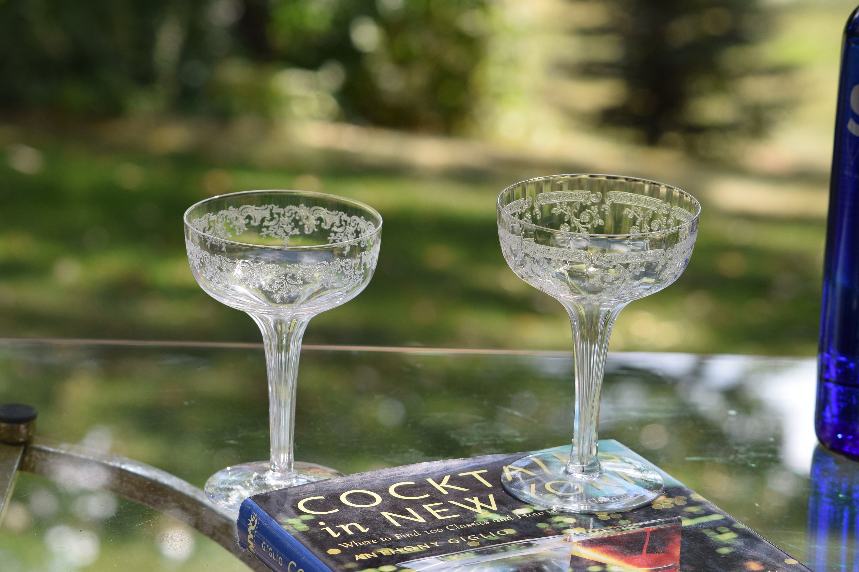 STUNNING VINTAGE CRYSTAL CHAMPAGNE GLASSES - SET OF 5 ETCHED CROWN MARK