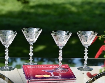 6 Vintage Etched CRYSTAL Wine ~ Liqueur Glasses, Cambridge, 1930's,  3 oz  Crystal After Dinner Drink Glasses, Dessert Cocktails