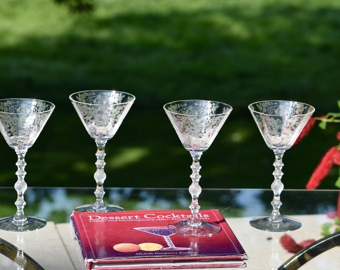 6 Vintage Etched CRYSTAL Wine ~ Liqueur Glasses, Cambridge, 1930's,  3 oz  Crystal After Dinner Drink Glasses, Dessert Cocktails