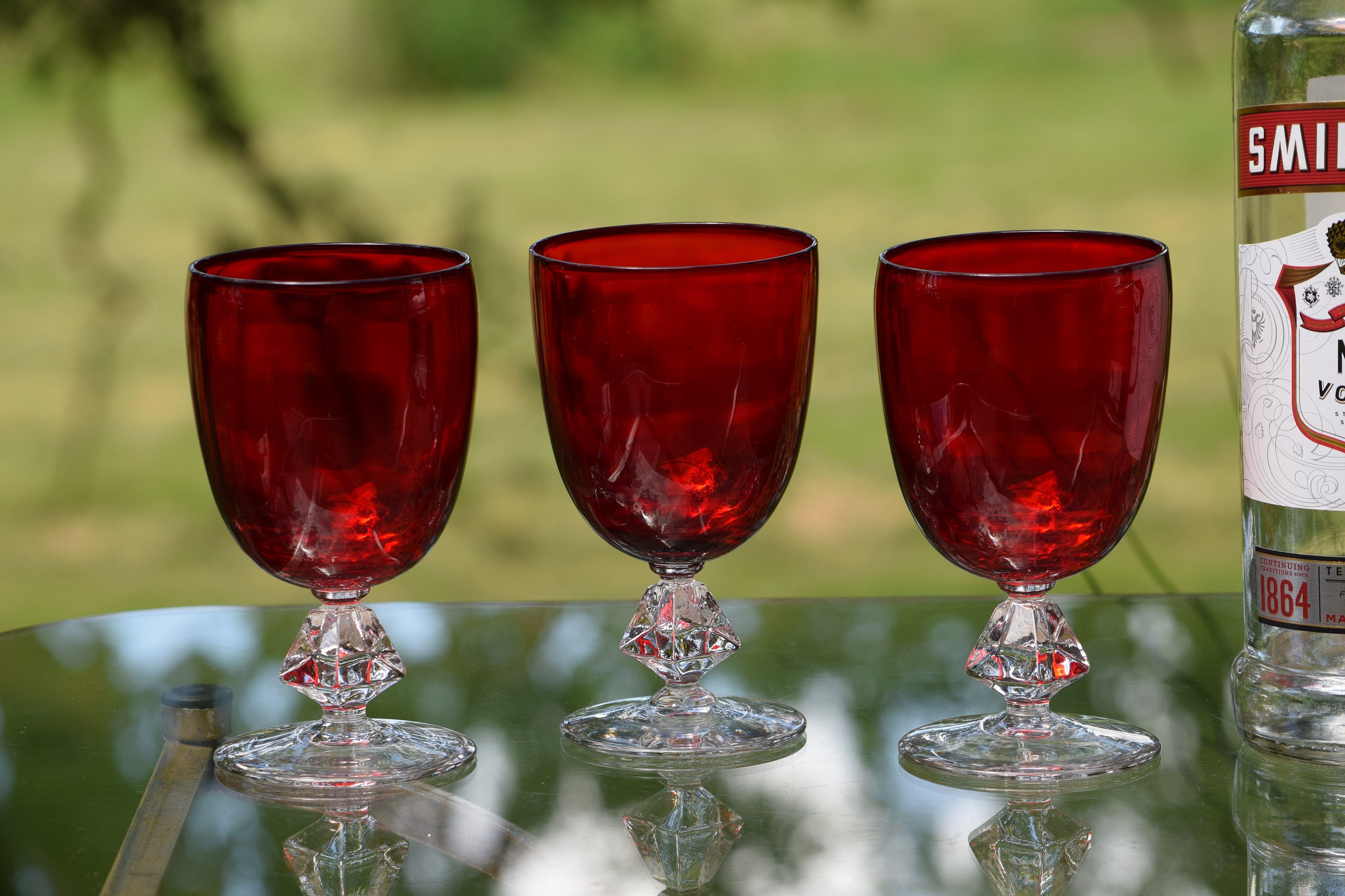 Vintage Ruby Red Cocktail Wine Glasses Set of 4, Bryce, Aquarius Ruby