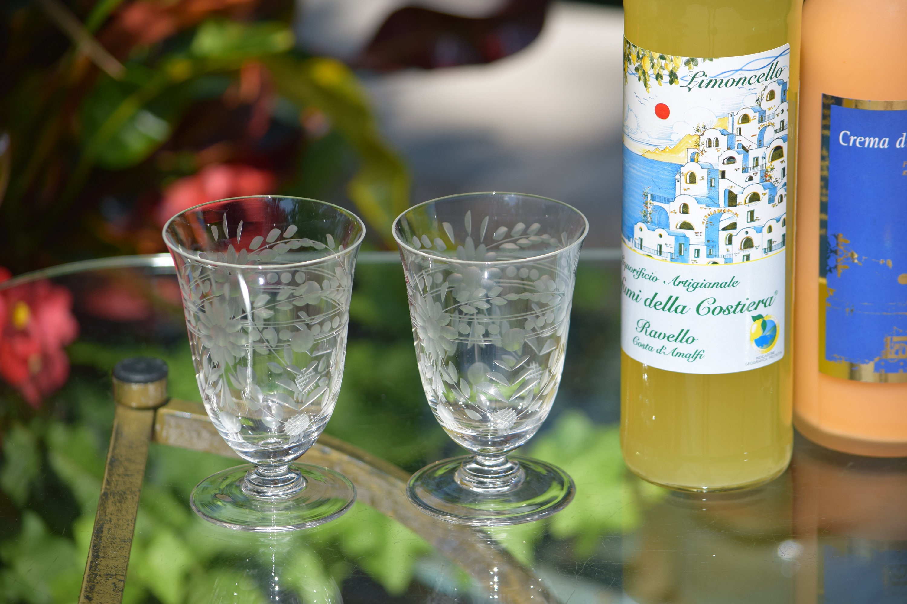 4 Vintage Etched Wine Glasses, 1950's, 6 oz After Dinner Drinks Port