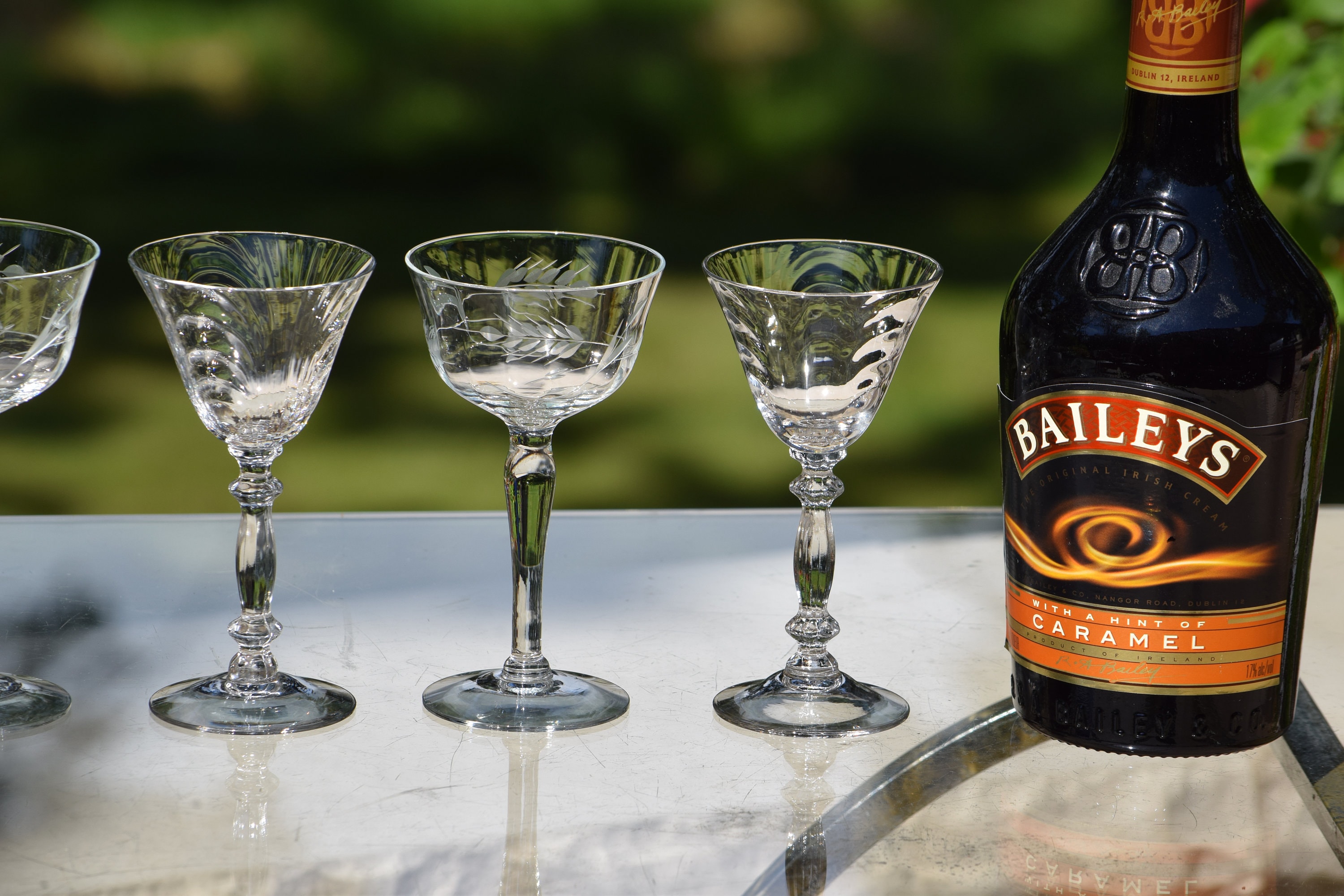 4 Vintage Etched Wine Liquor Glasses, Set of 4 MisMatched 23 oz