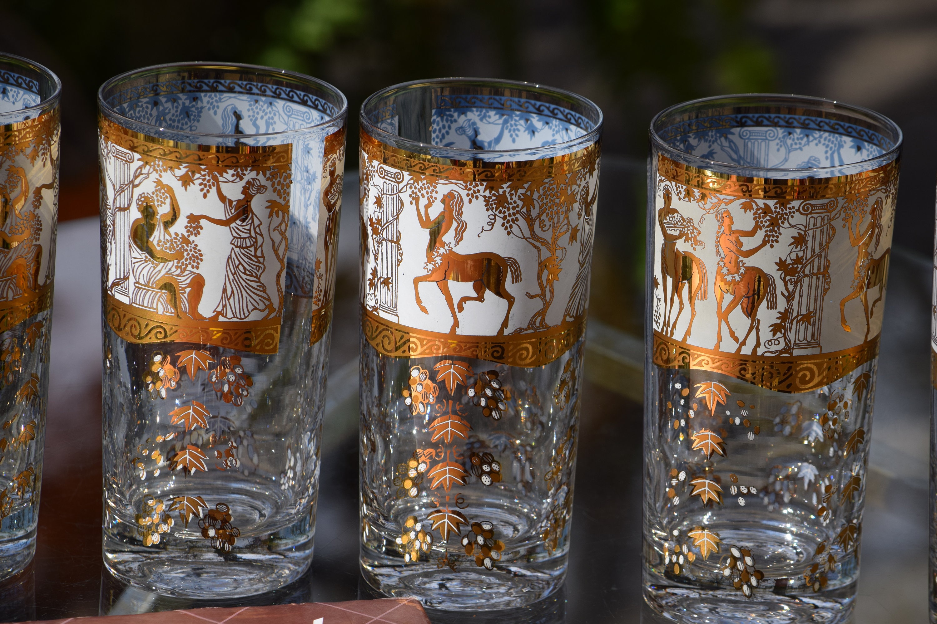 Vintage Gold Cocktail Highball Glasses, Set of 6, Vintage Centaur Greek  Roman Mid Century Highballs, Vintage Whiskey Bourbon Glasses