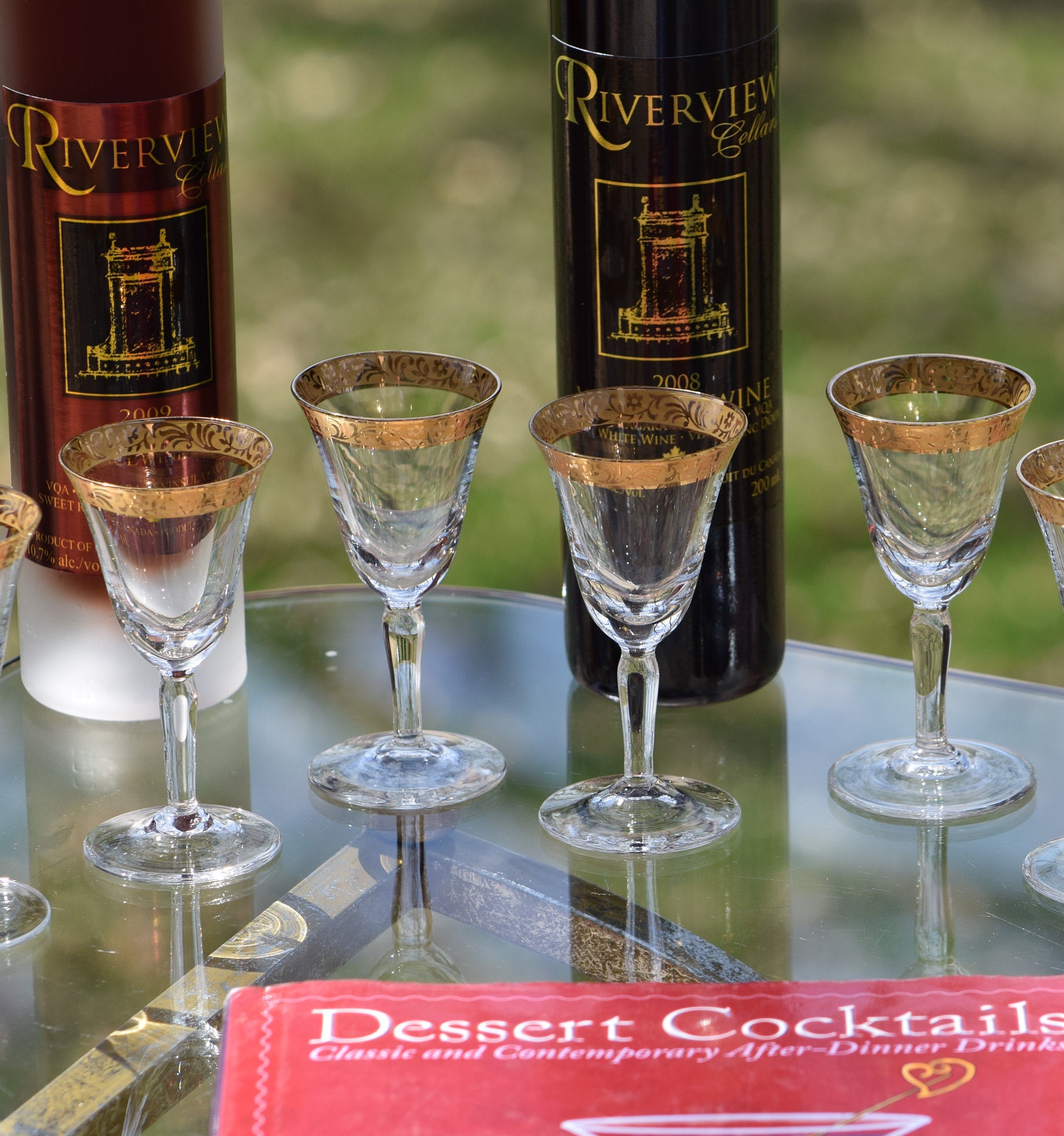 Vintage Gold Rimmed Wine Cordials Glasses, Set of 4, Liquor Port