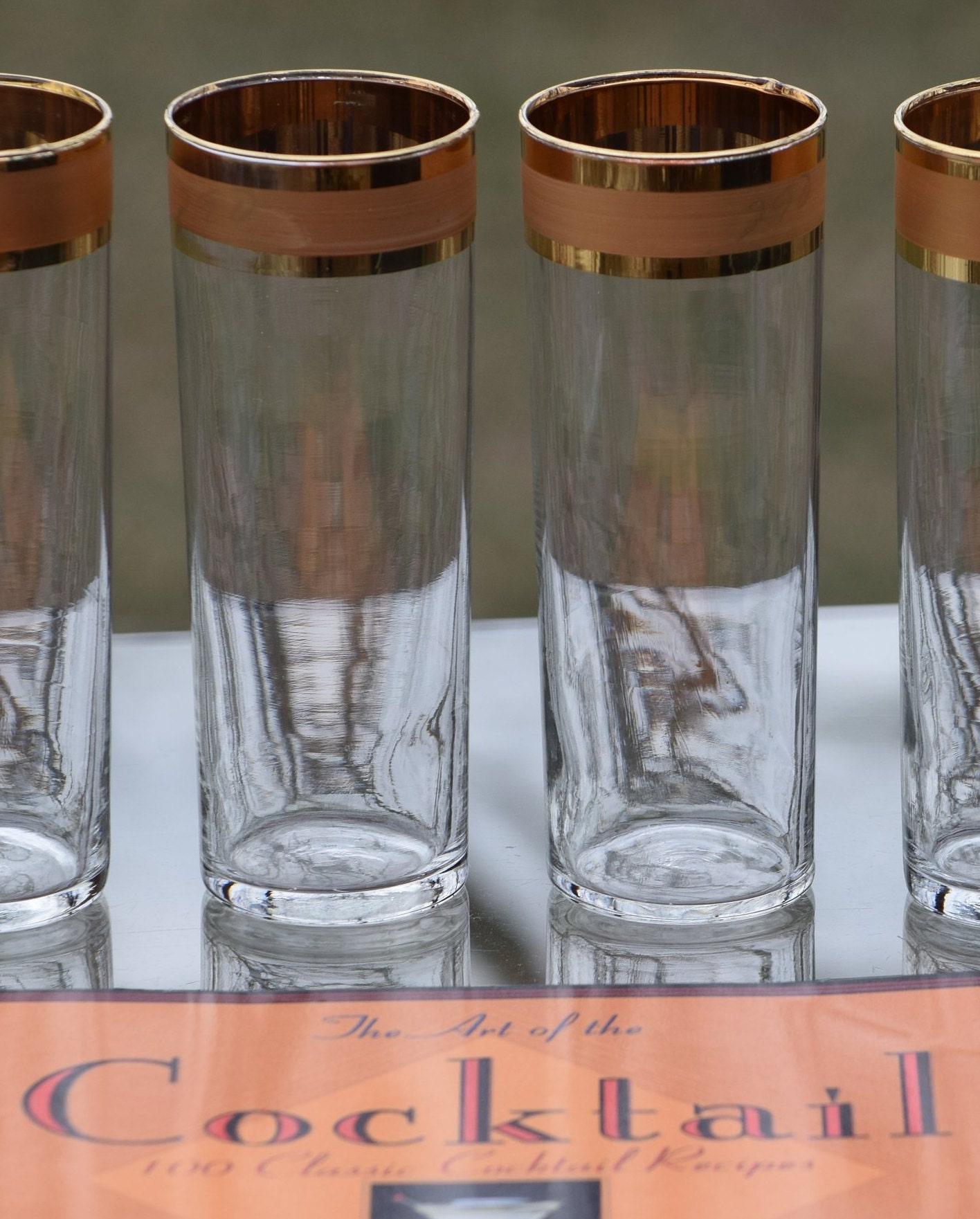 Vintage Gold Banded COLLINS Glasses, Set of 4, Vintage Highball Glasses